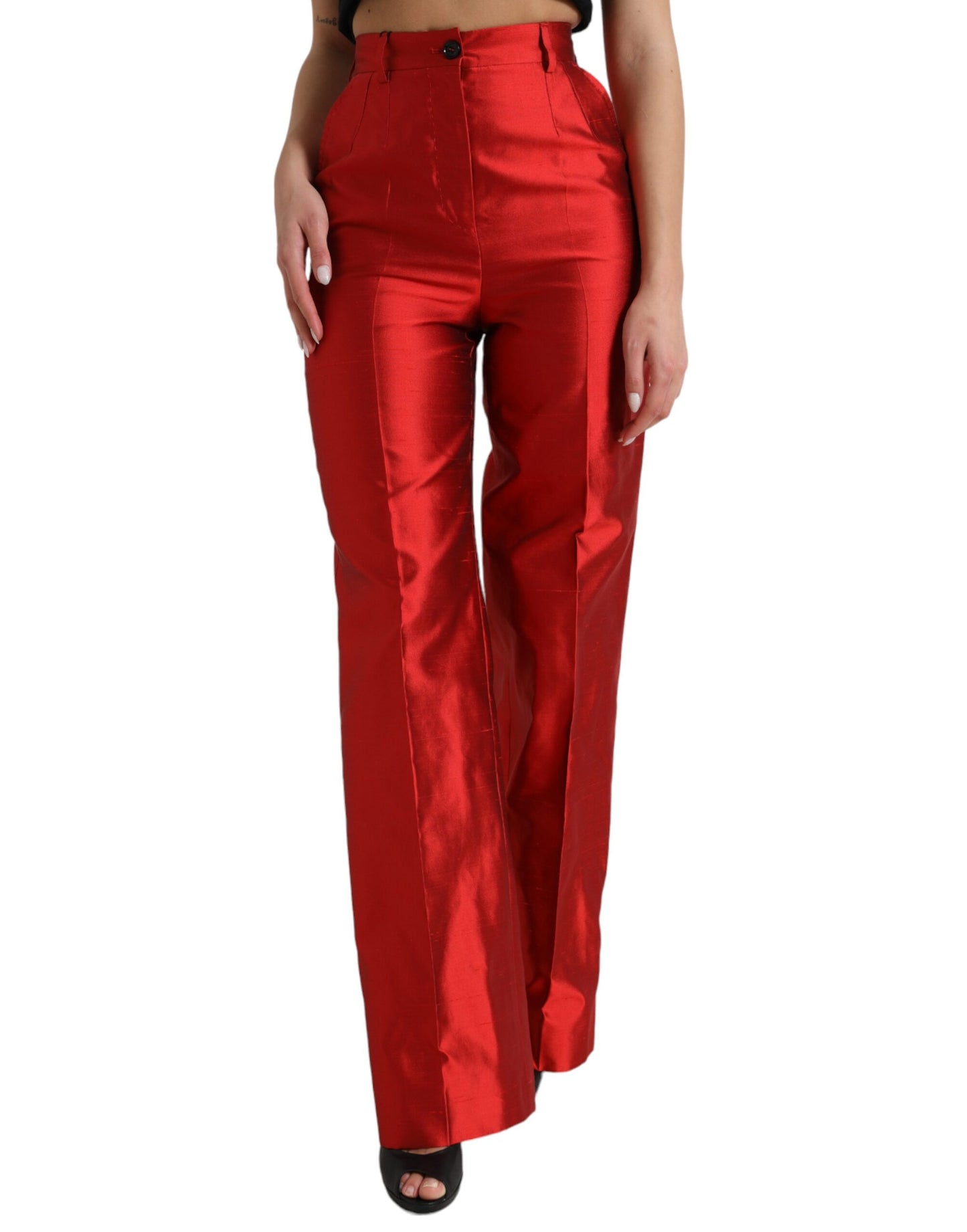 Dolce &amp; Gabbana Elegant silk trousers with high waist and wide leg