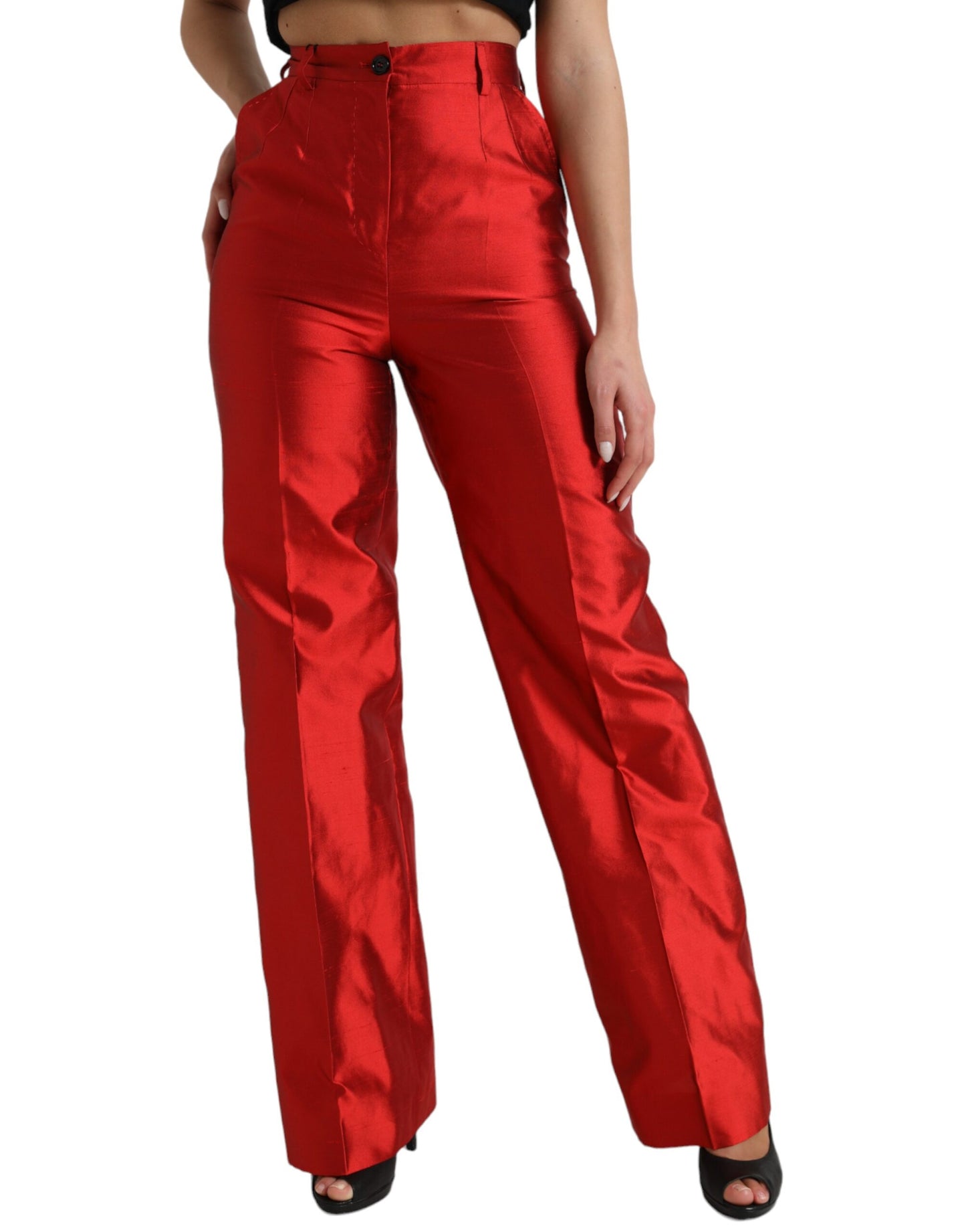 Dolce &amp; Gabbana Elegant silk trousers with high waist and wide leg