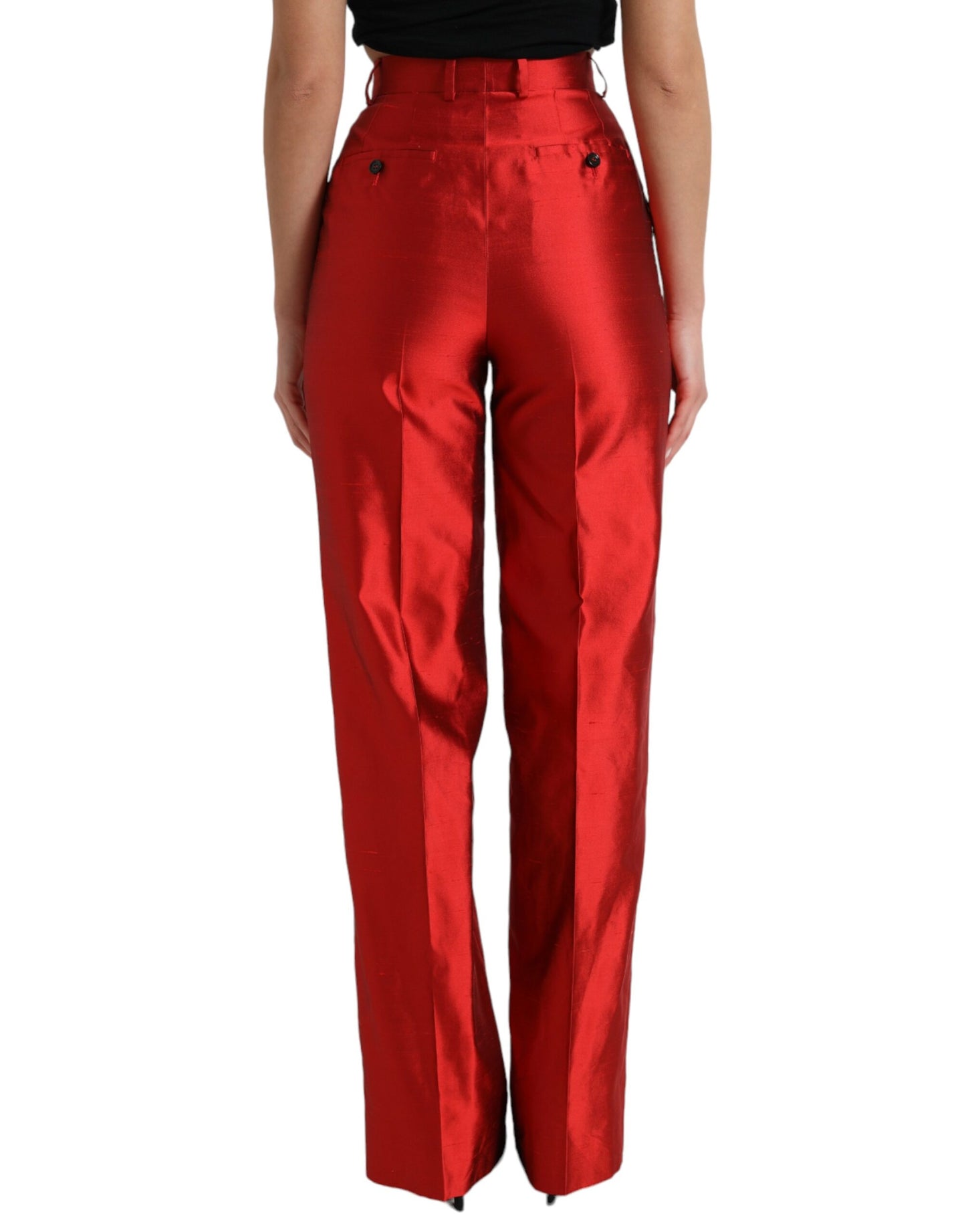 Dolce &amp; Gabbana Elegant silk trousers with high waist and wide leg