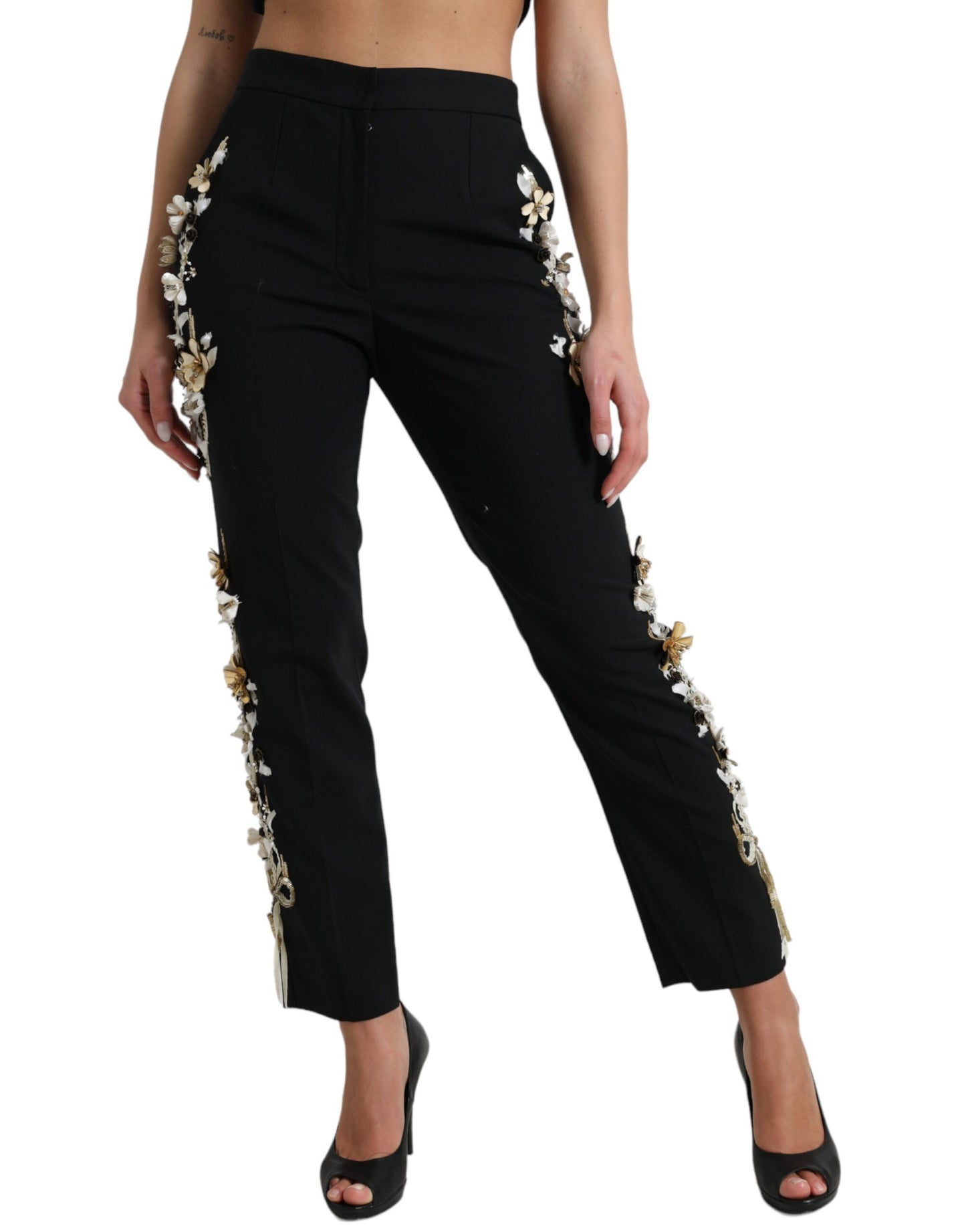 Dolce &amp; Gabbana Elegant tapered trousers with high waist and floral pattern