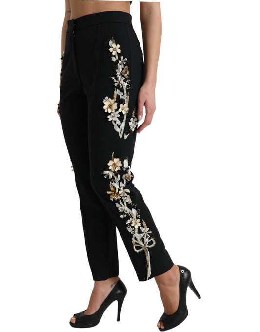 Dolce &amp; Gabbana Elegant tapered trousers with high waist and floral pattern