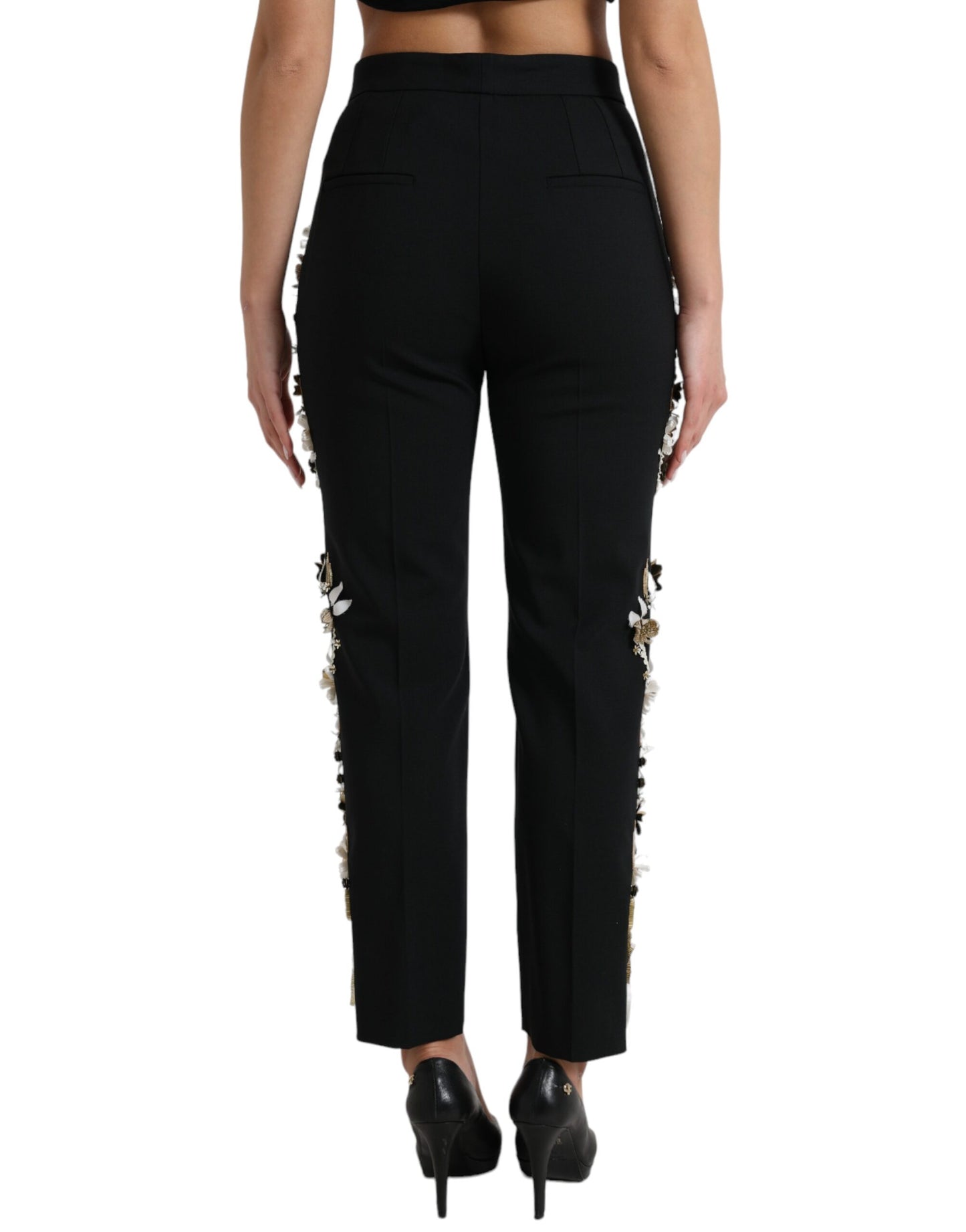 Dolce &amp; Gabbana Elegant tapered trousers with high waist and floral pattern