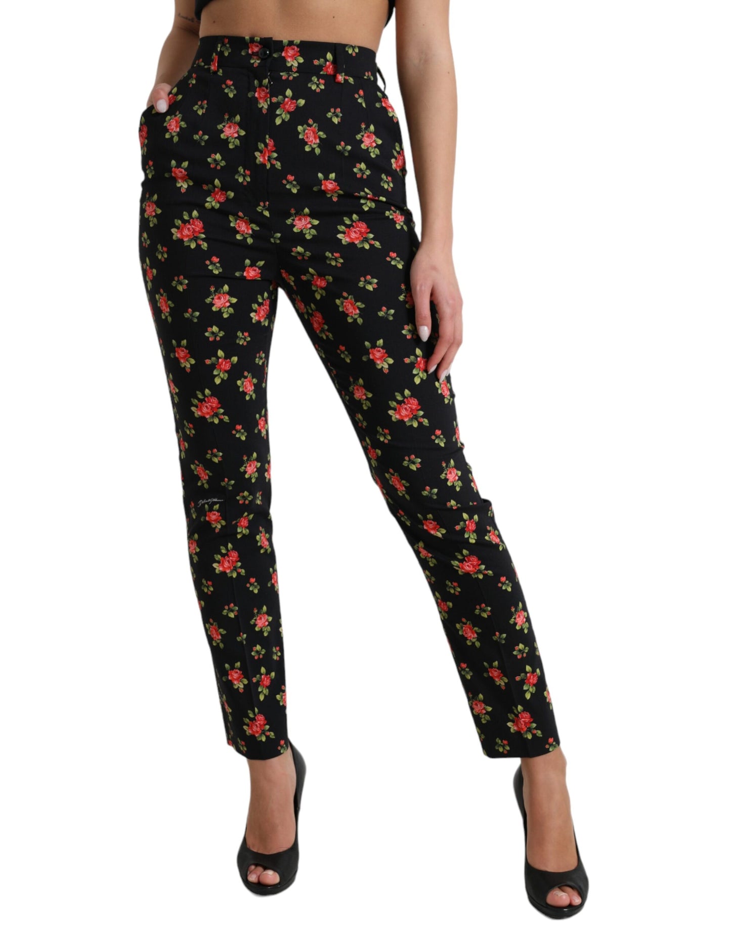 Dolce &amp; Gabbana Elegant tapered trousers with high waist and floral pattern