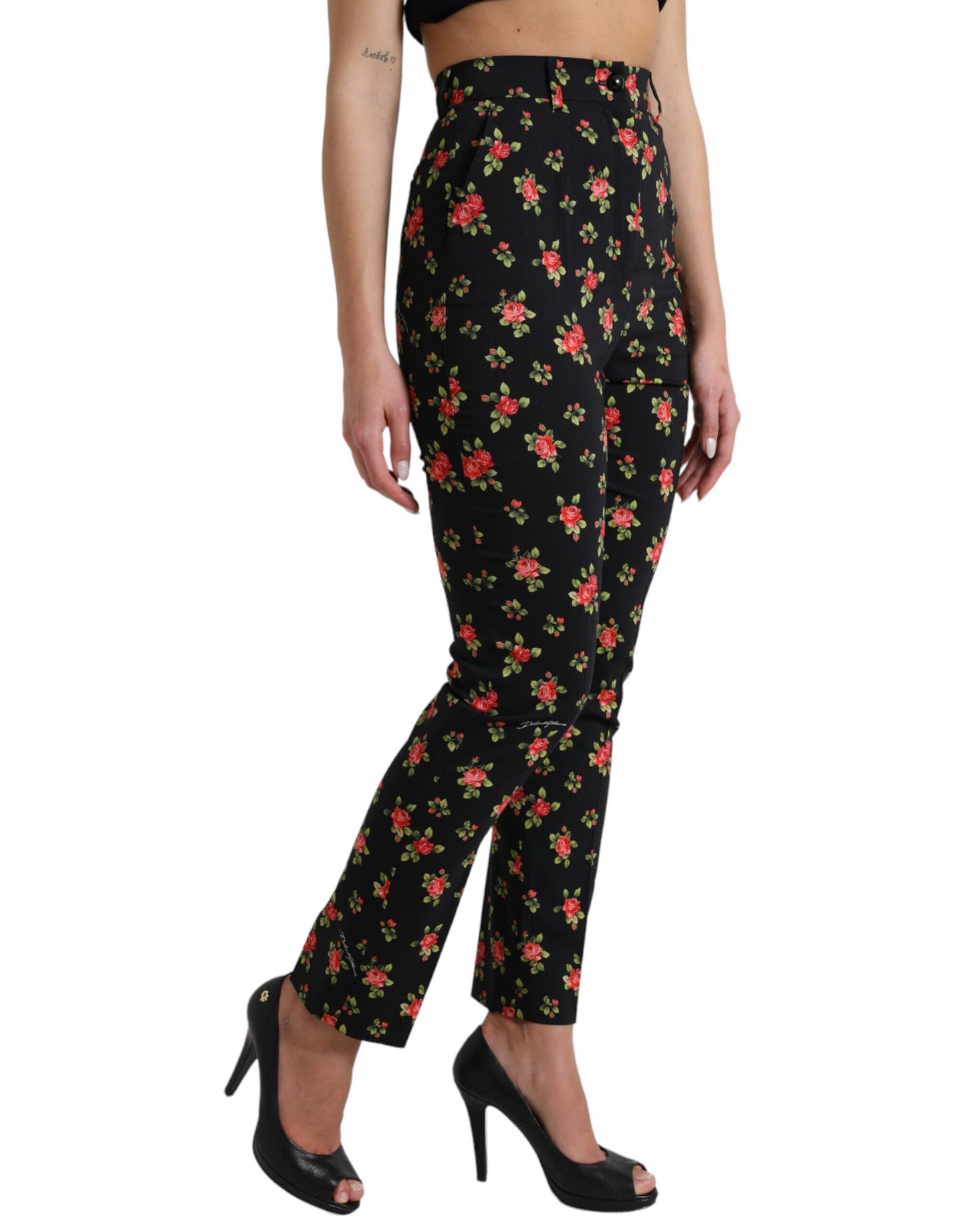 Dolce &amp; Gabbana Elegant tapered trousers with high waist and floral pattern