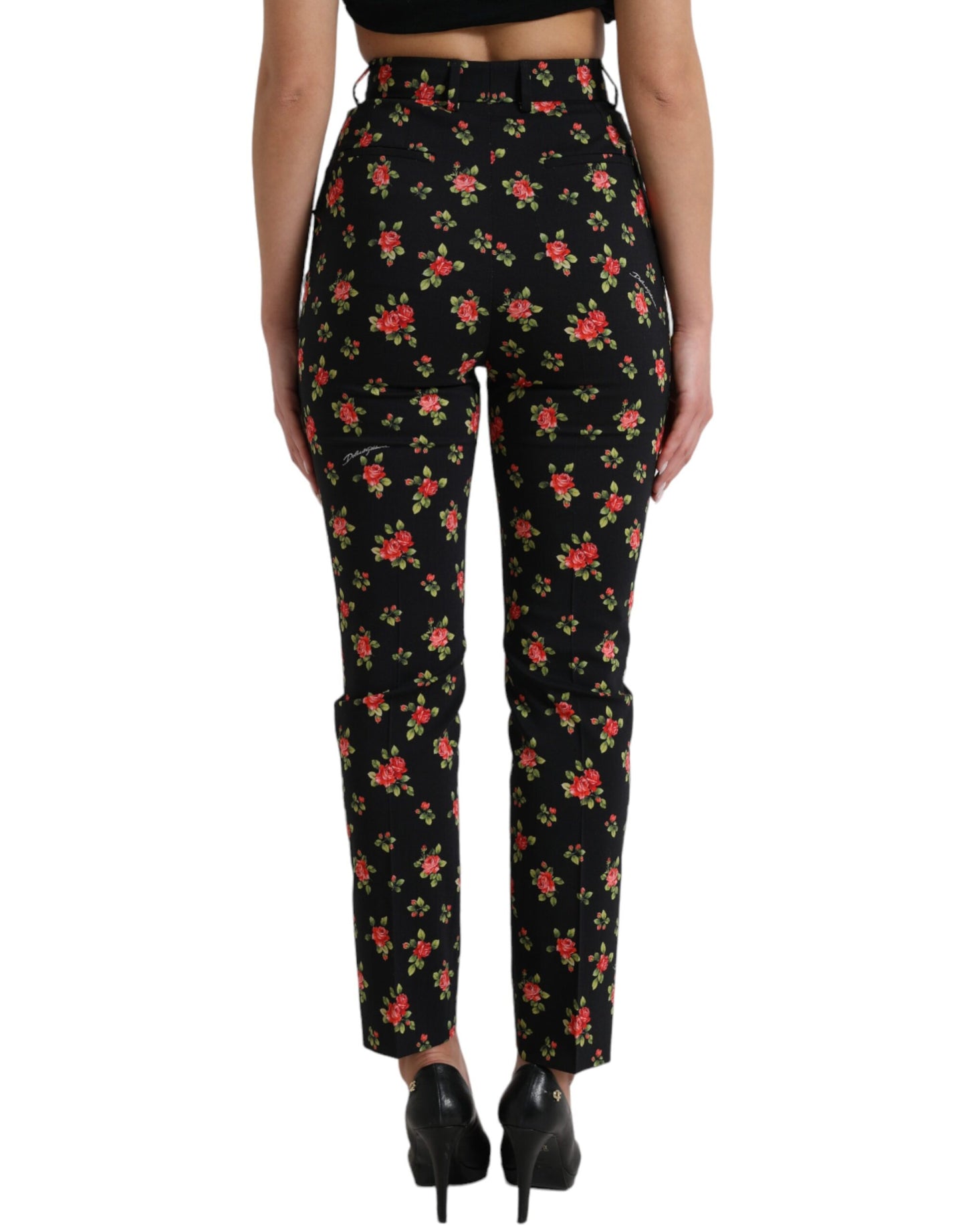 Dolce &amp; Gabbana Elegant tapered trousers with high waist and floral pattern