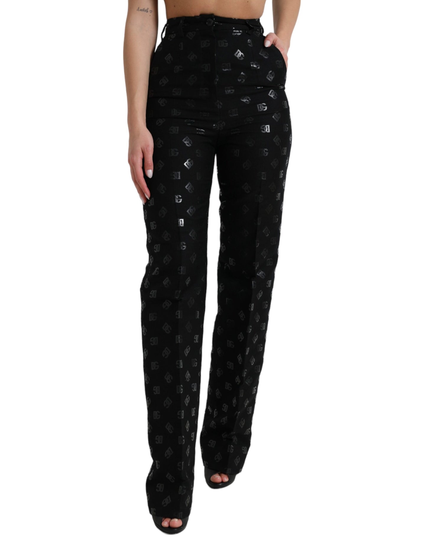 Dolce &amp; Gabbana Chic High Waist Straight Pants with Logo Print