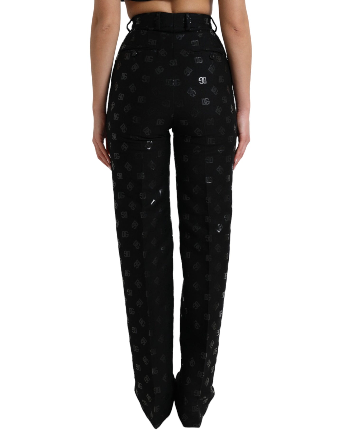 Dolce &amp; Gabbana Chic High Waist Straight Pants with Logo Print