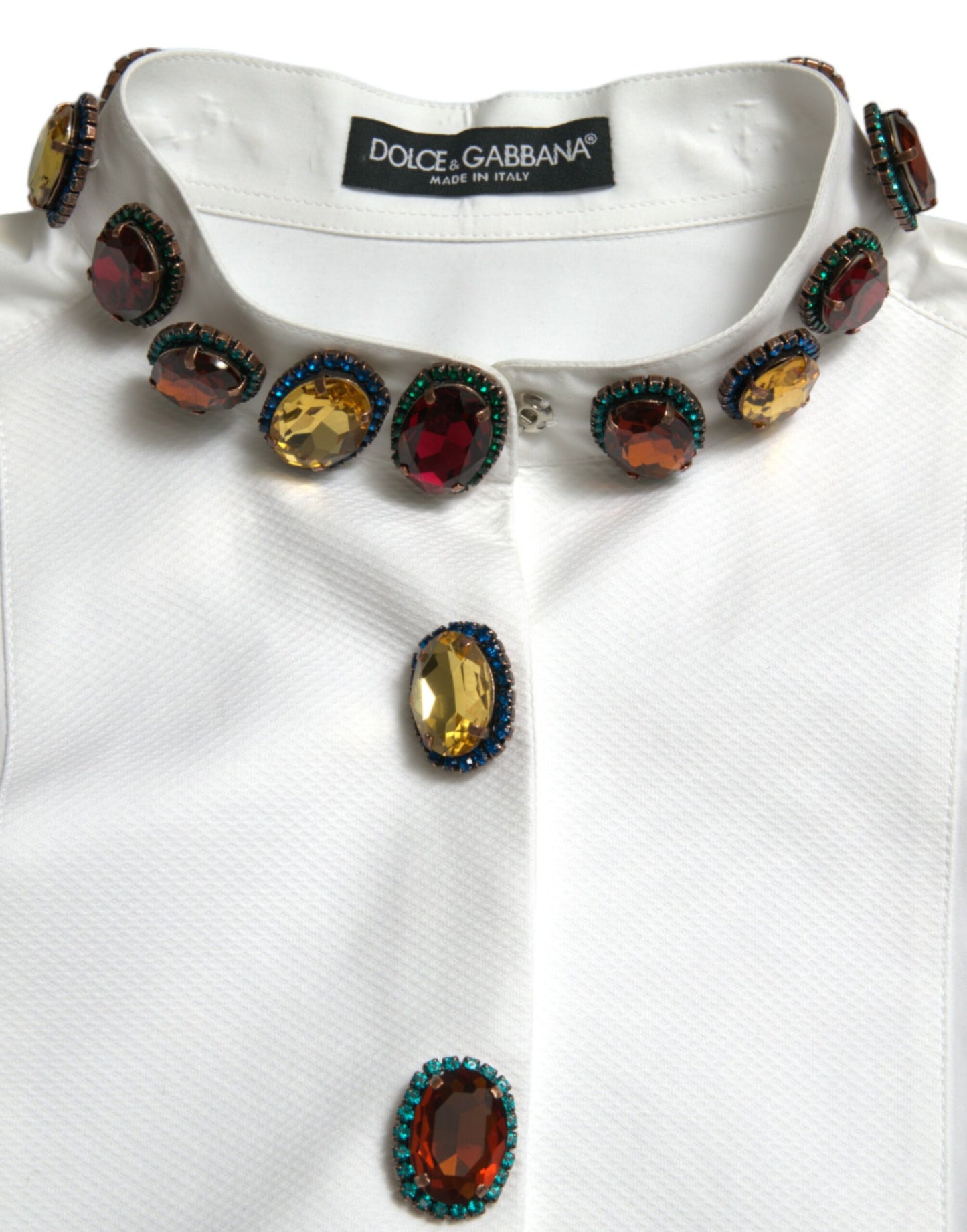 Dolce &amp; Gabbana Elegant white cotton top with crystal embellishments