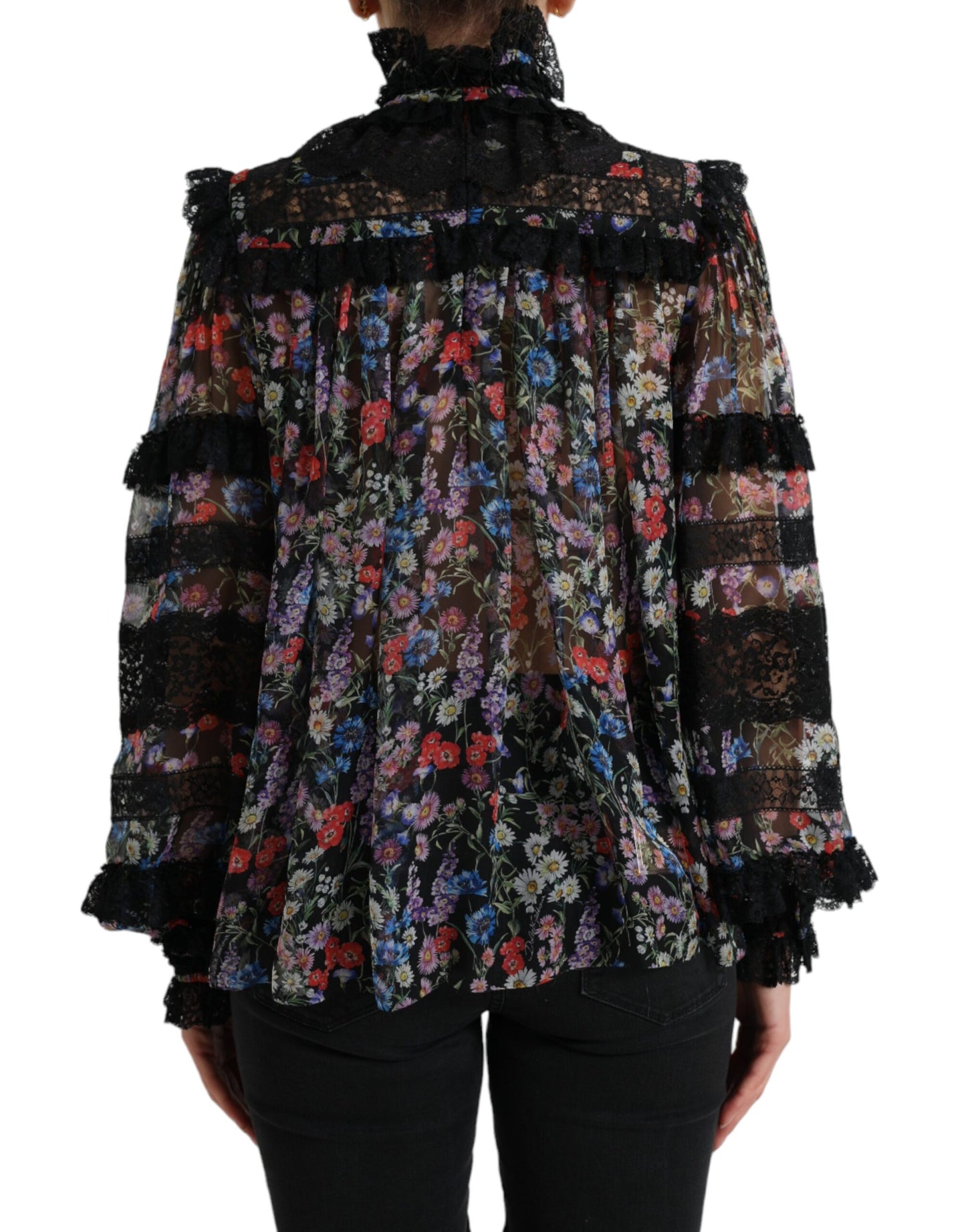 Dolce &amp; Gabbana Elegant floral silk blouse with lace trim