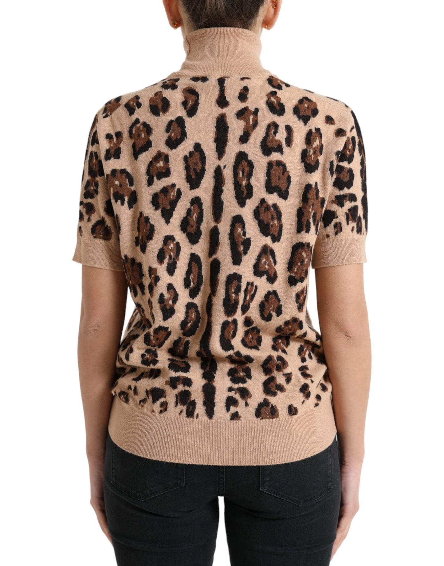 Dolce & Gabbana Elegantes beigefarbenes Leoparden-Rollkragenpullover aus Wolle