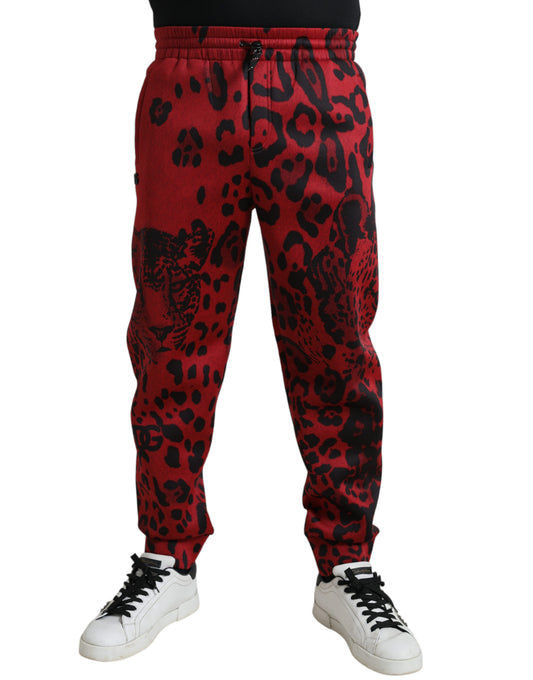 Dolce &amp; Gabbana Elegant jogging pants with leopard print in red and black