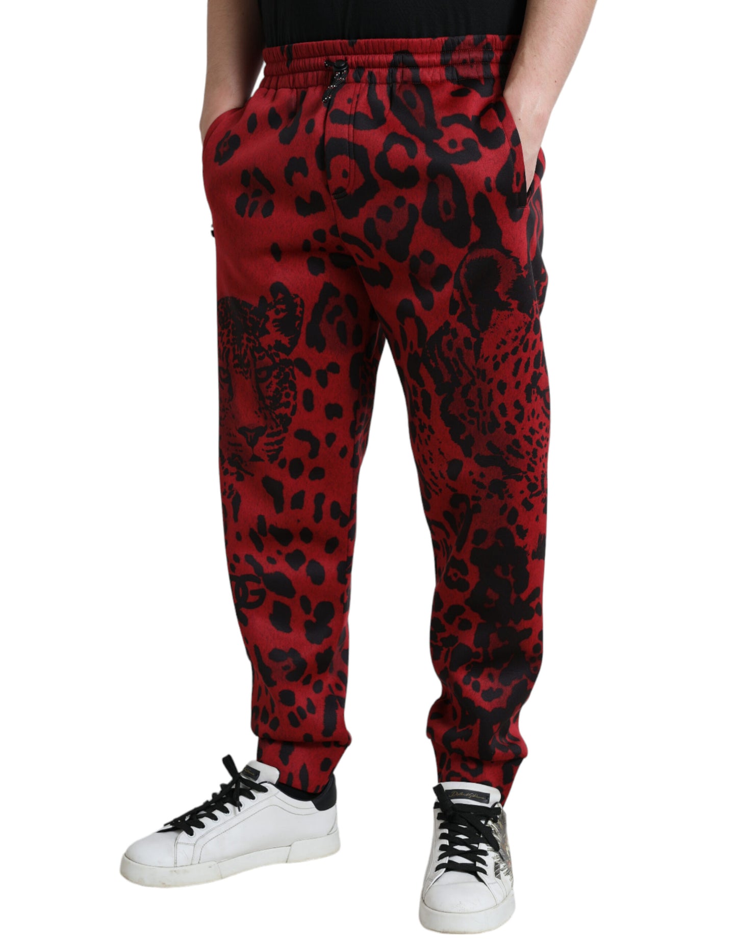 Dolce & Gabbana Elegante Jogginghose mit Leopardenmuster in Rot und Schwarz