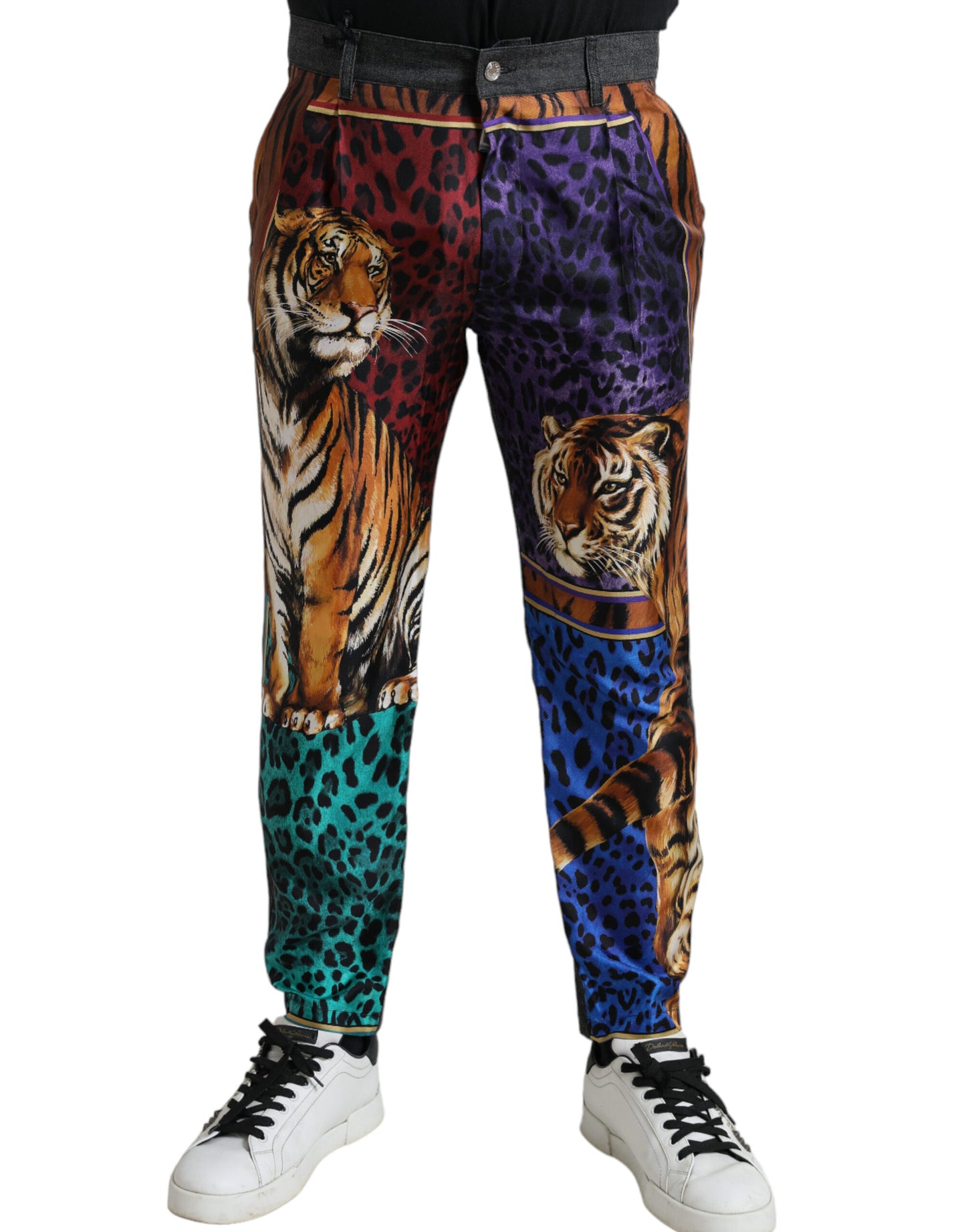 Dolce &amp; Gabbana Multicolor Tiger Print Loose Denim Jeans