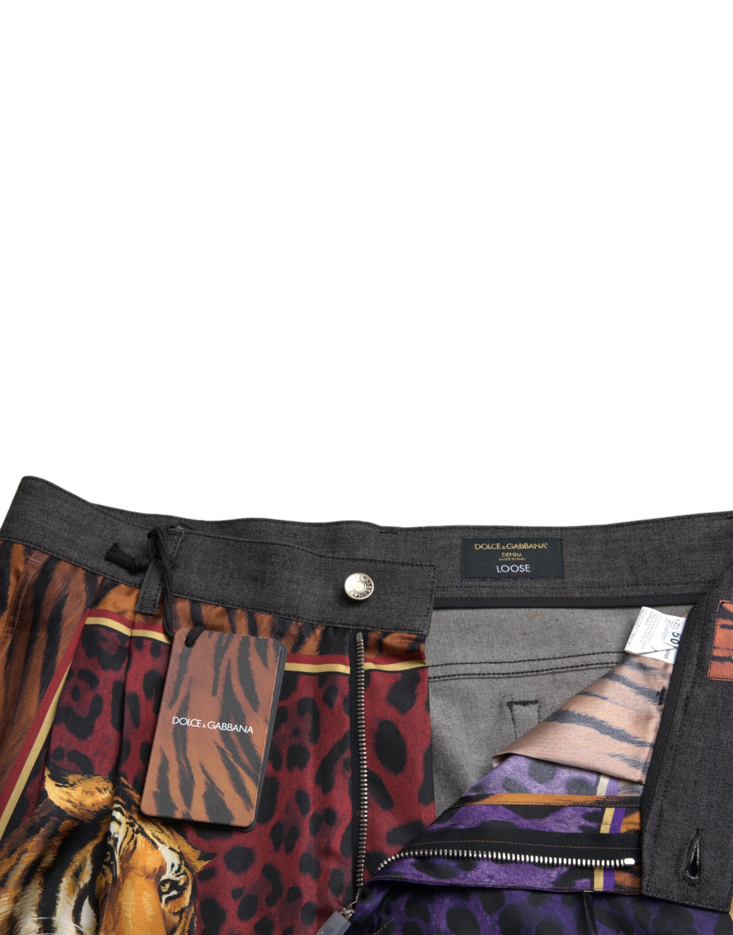 Dolce &amp; Gabbana Multicolor Tiger Print Loose Denim Jeans