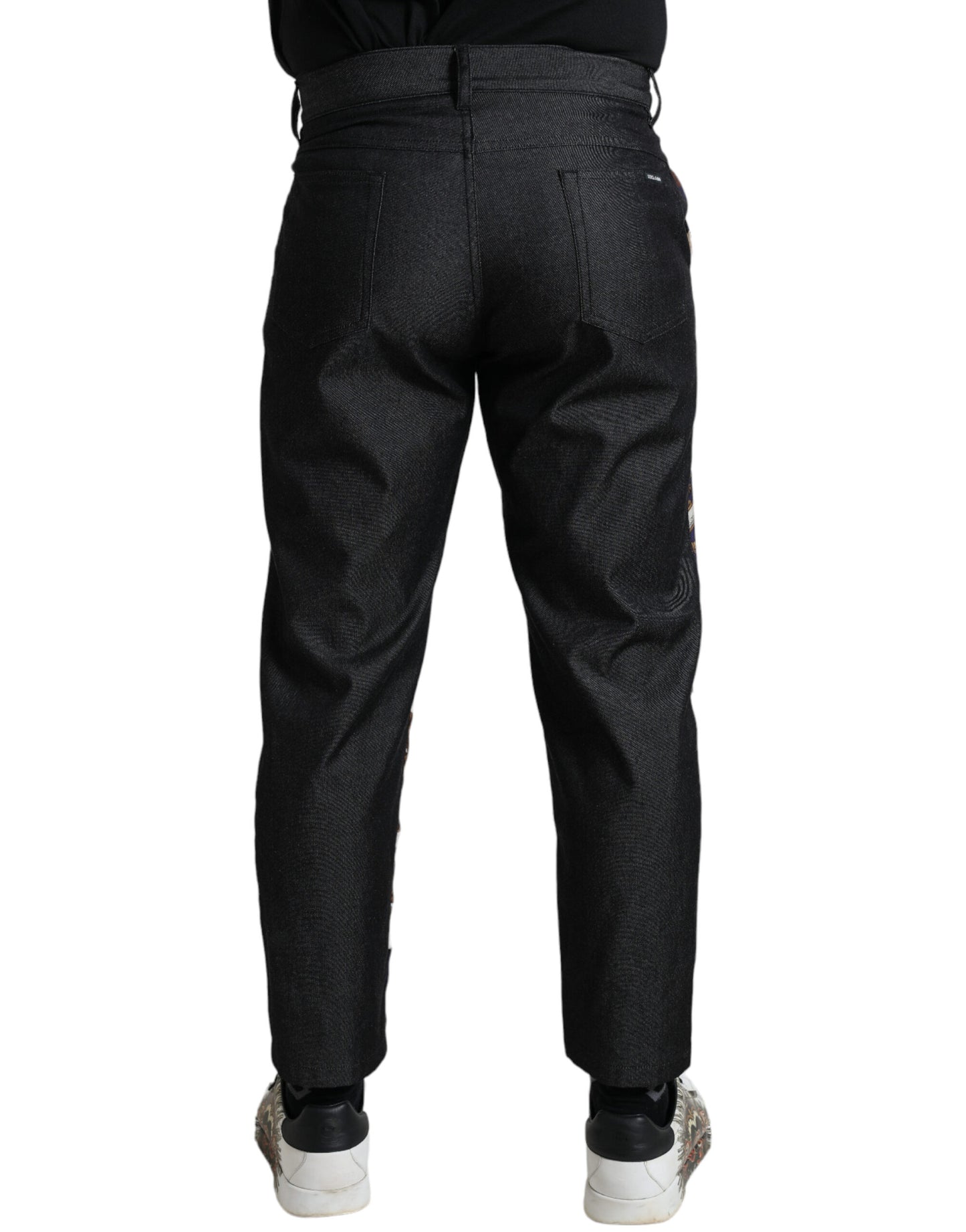 Dolce &amp; Gabbana Elegant skinny trousers made of silk with coat of arms print