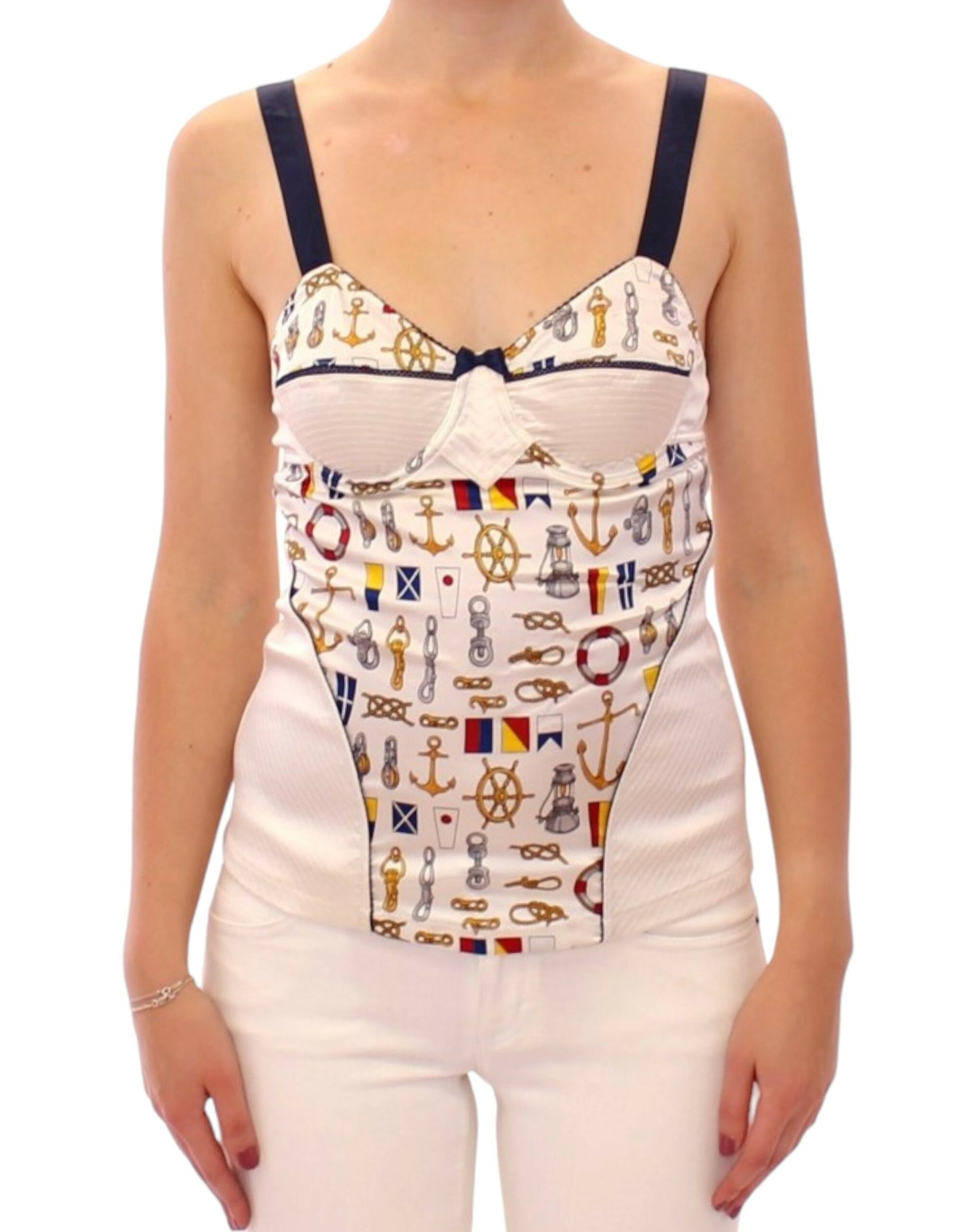 Dolce &amp; Gabbana White Stretch Top with Sailor Motif