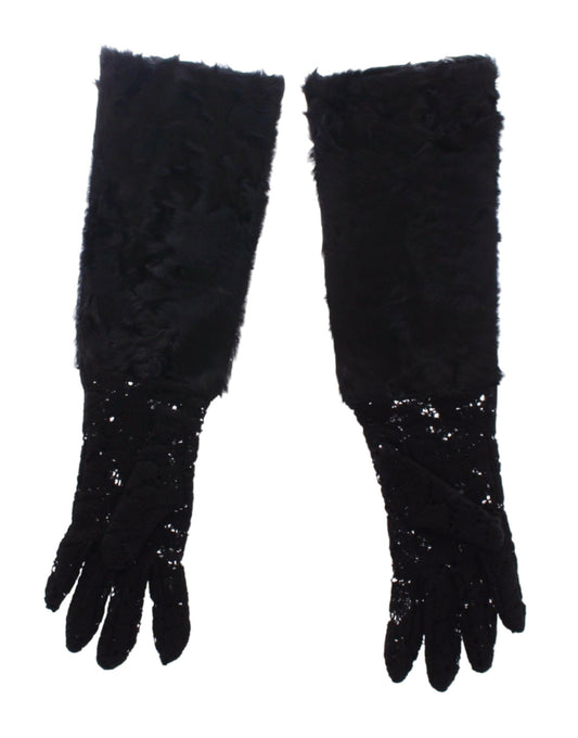 Dolce &amp; Gabbana Black Wool Lace &amp; Lambskin Elbow Gloves