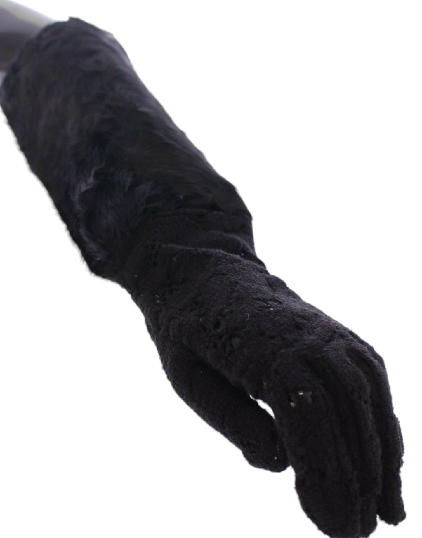 Dolce &amp; Gabbana Black Wool Lace &amp; Lambskin Elbow Gloves