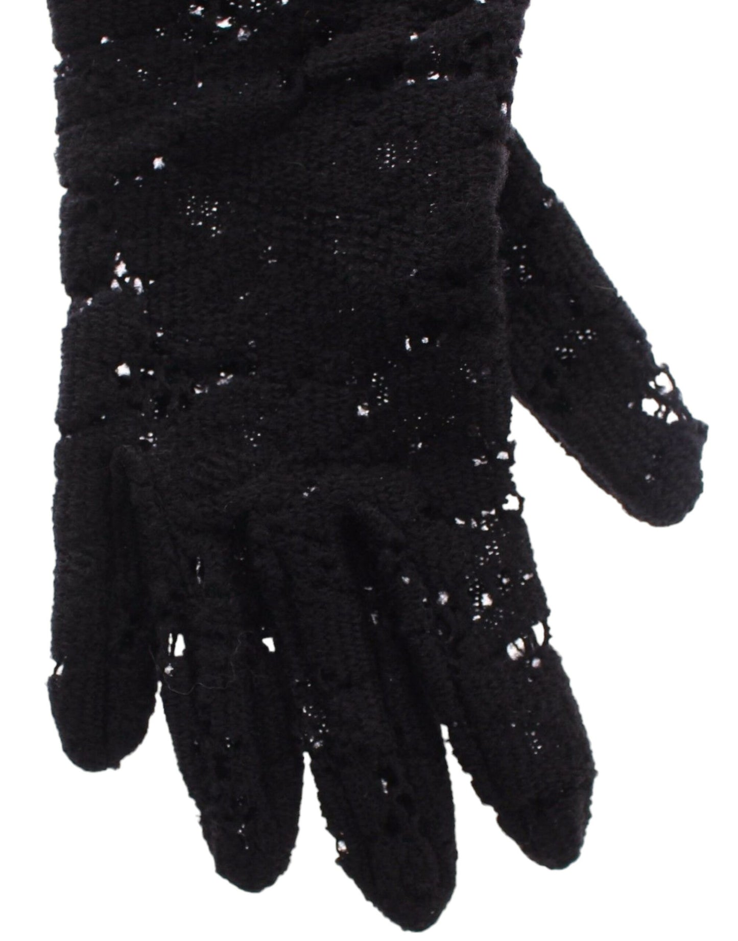 Dolce &amp; Gabbana Black Wool Lace &amp; Lambskin Elbow Gloves