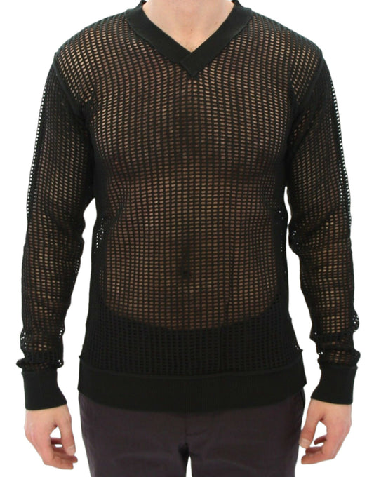 Dolce &amp; Gabbana Elegant dark green V-neck knitted sweater