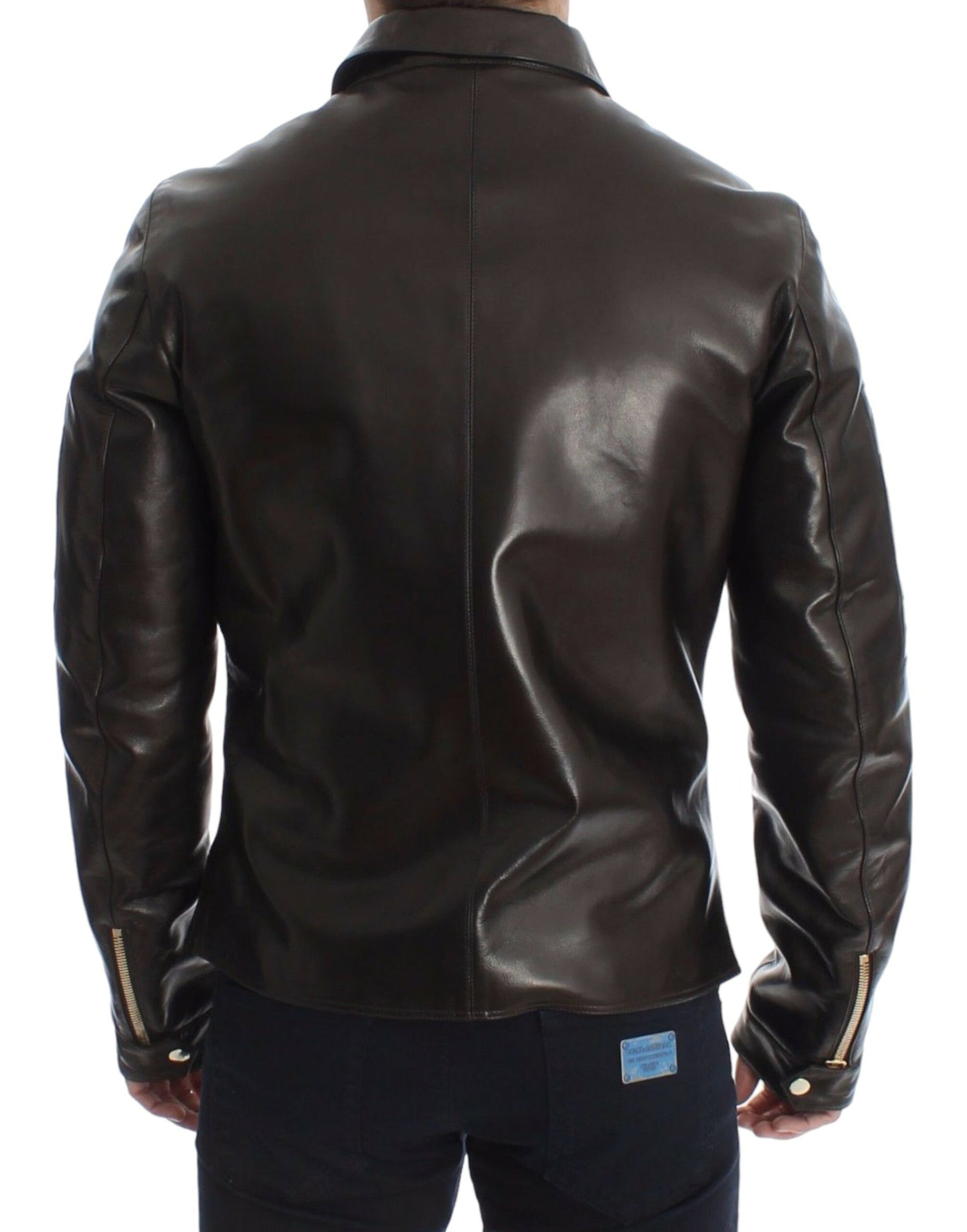 Dolce &amp; Gabbana Elegant Brown and Gold Detail Leather Jacket