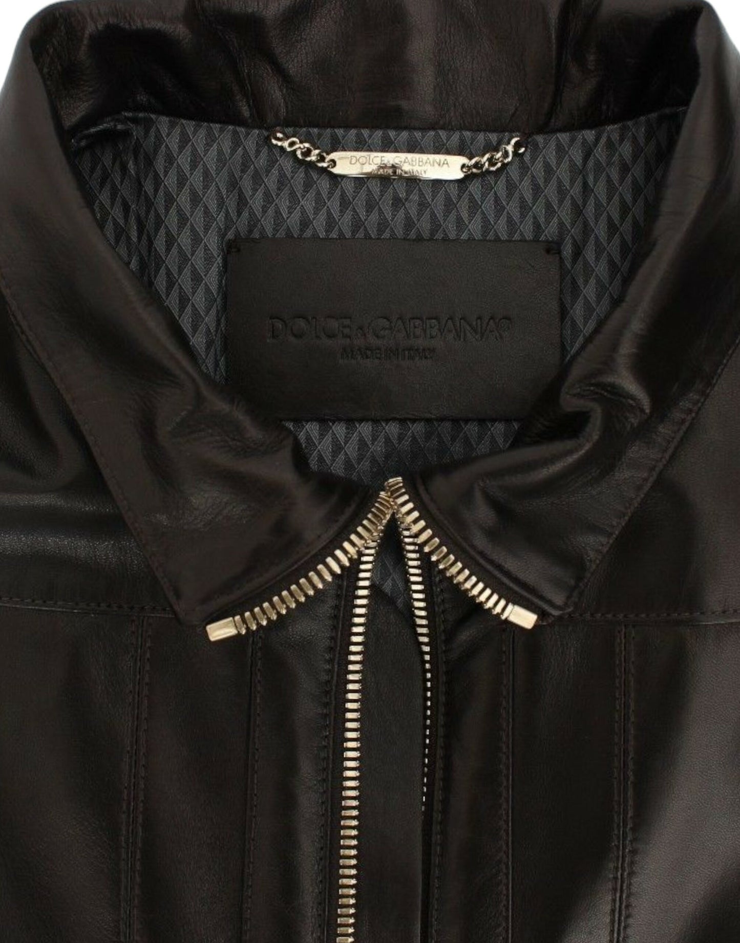 Dolce &amp; Gabbana Elegant Brown and Gold Detail Leather Jacket