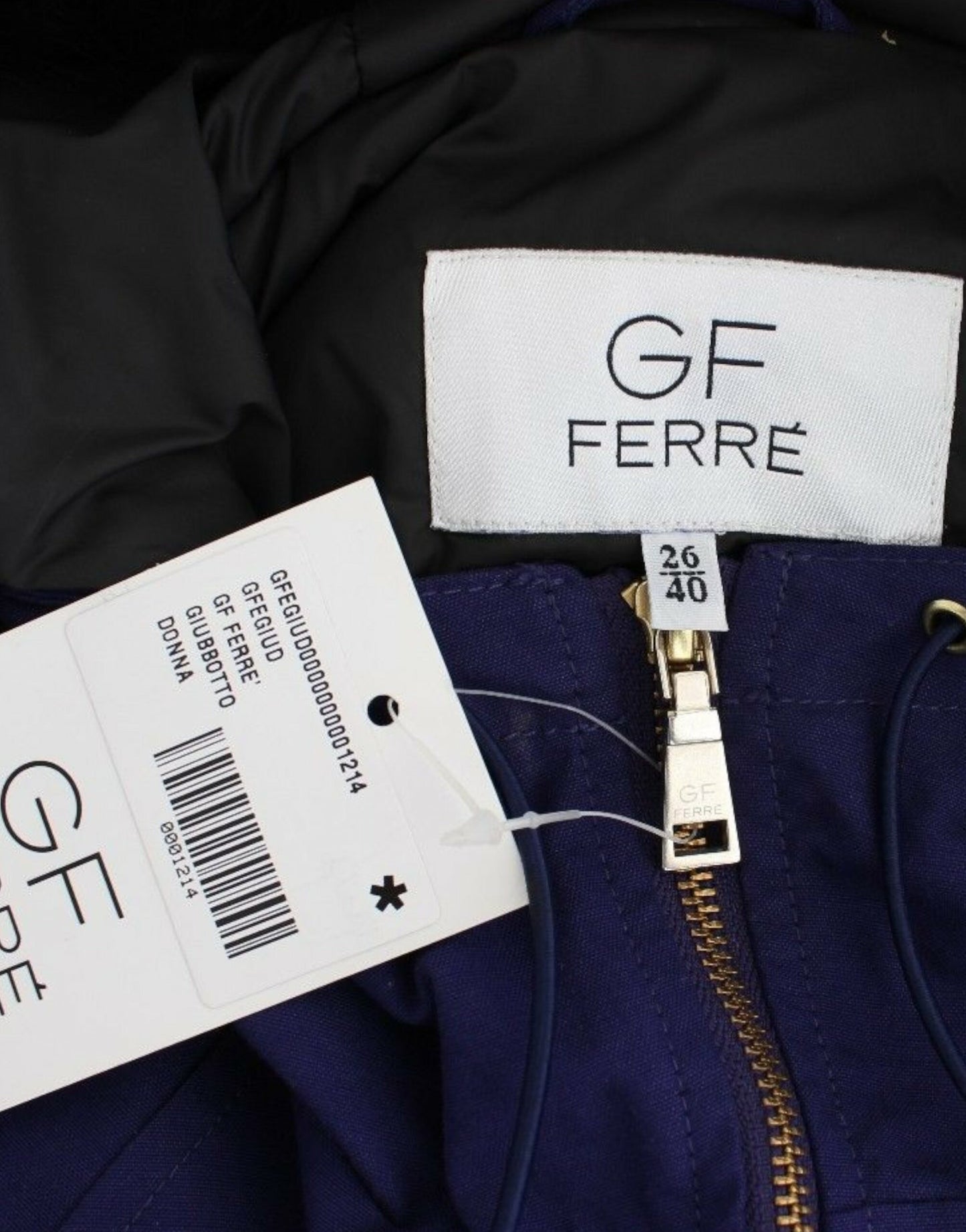 GF Ferre Chic blue K-Way jacket with faux fur accent