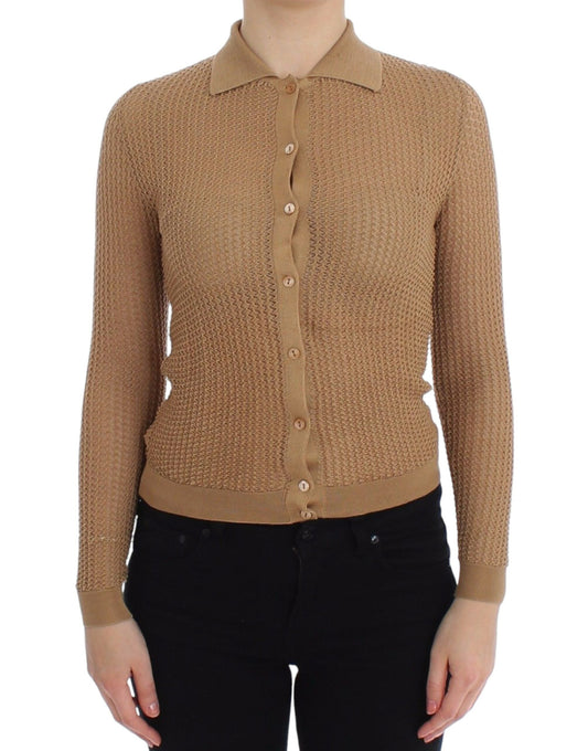 Dolce &amp; Gabbana beige knitted cotton polo sweater