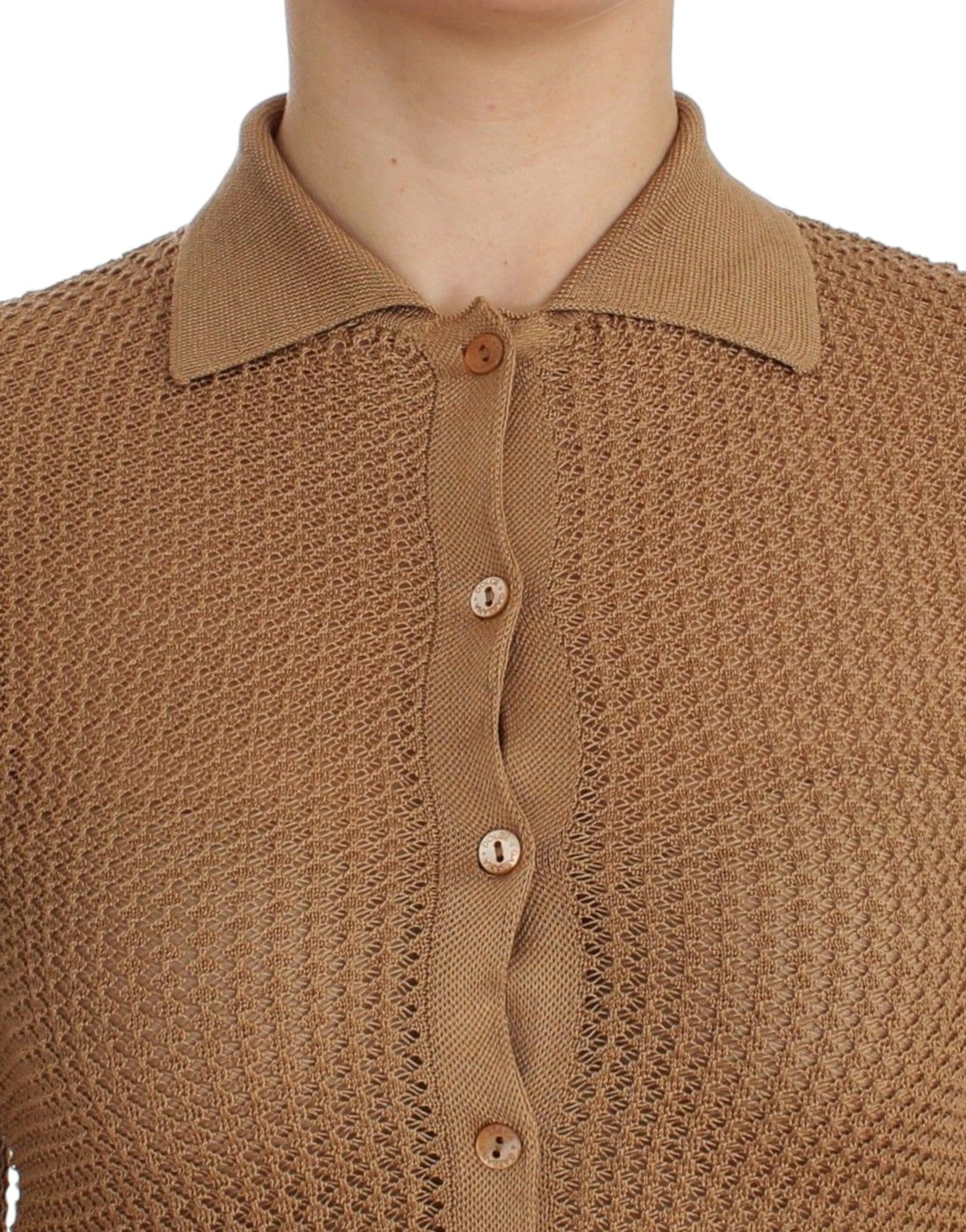 Dolce &amp; Gabbana beige knitted cotton polo sweater