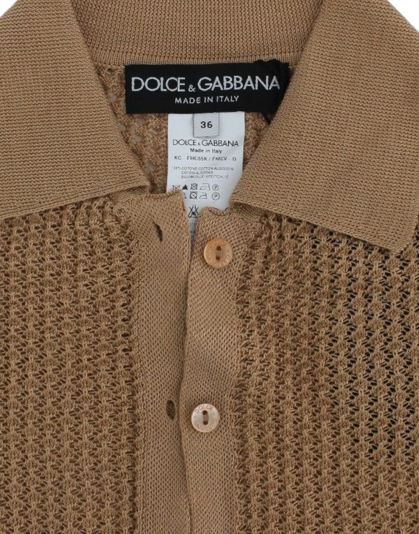 Dolce &amp; Gabbana beige knitted cotton polo sweater