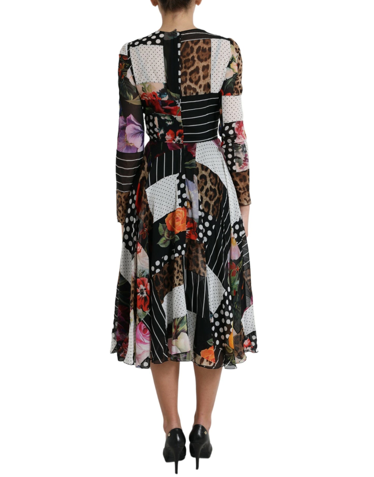 Dolce & Gabbana Elegantes Midi-Kleid in A-Linie aus Patchwork-Seide