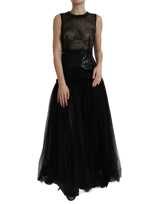 Dolce & Gabbana Elegantes Schwarzes Abendkleid mit Pailletten