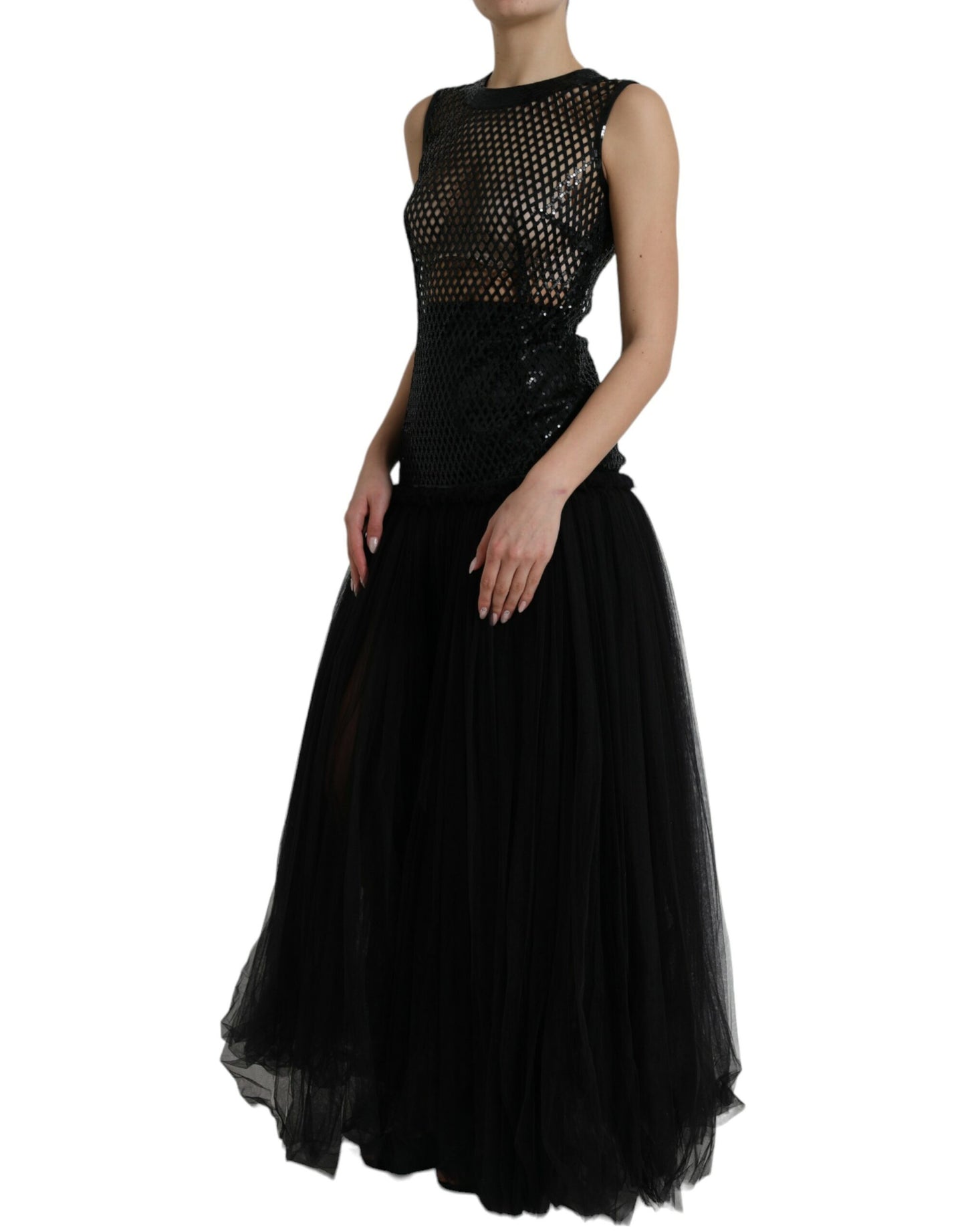 Dolce & Gabbana Elegantes Schwarzes Abendkleid mit Pailletten