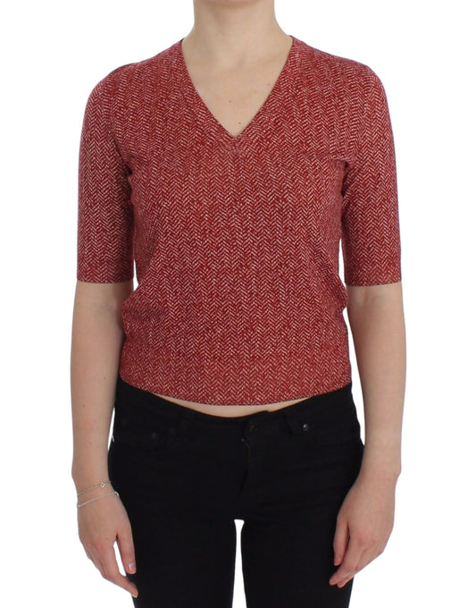 Dolce & Gabbana Bezaubernder roter Tweed-Pullover mit V-Ausschnitt