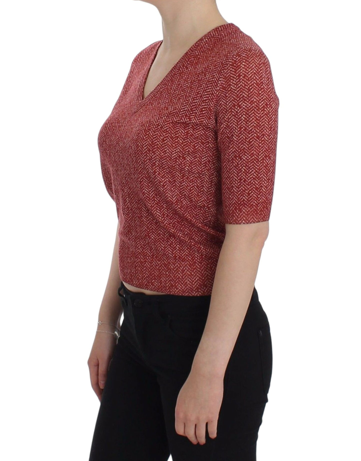 Dolce &amp; Gabbana Charming Red Tweed V-Neck Sweater