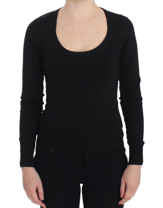 Dolce & Gabbana Eleganter schwarzer Pullover mit tiefem Rundhalsausschnitt