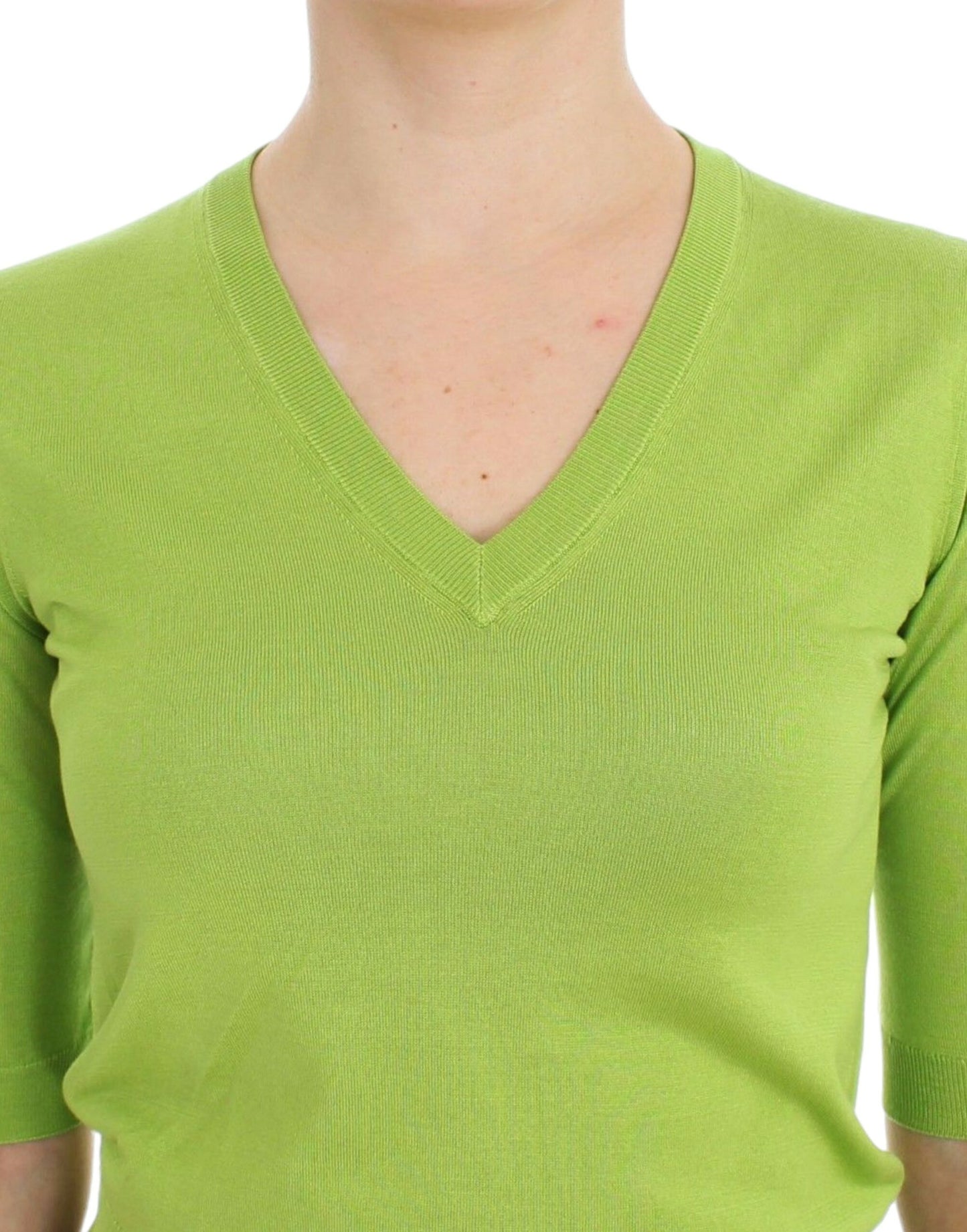 Dolce &amp; Gabbana Emerald Green Wool V-Neck Sweater