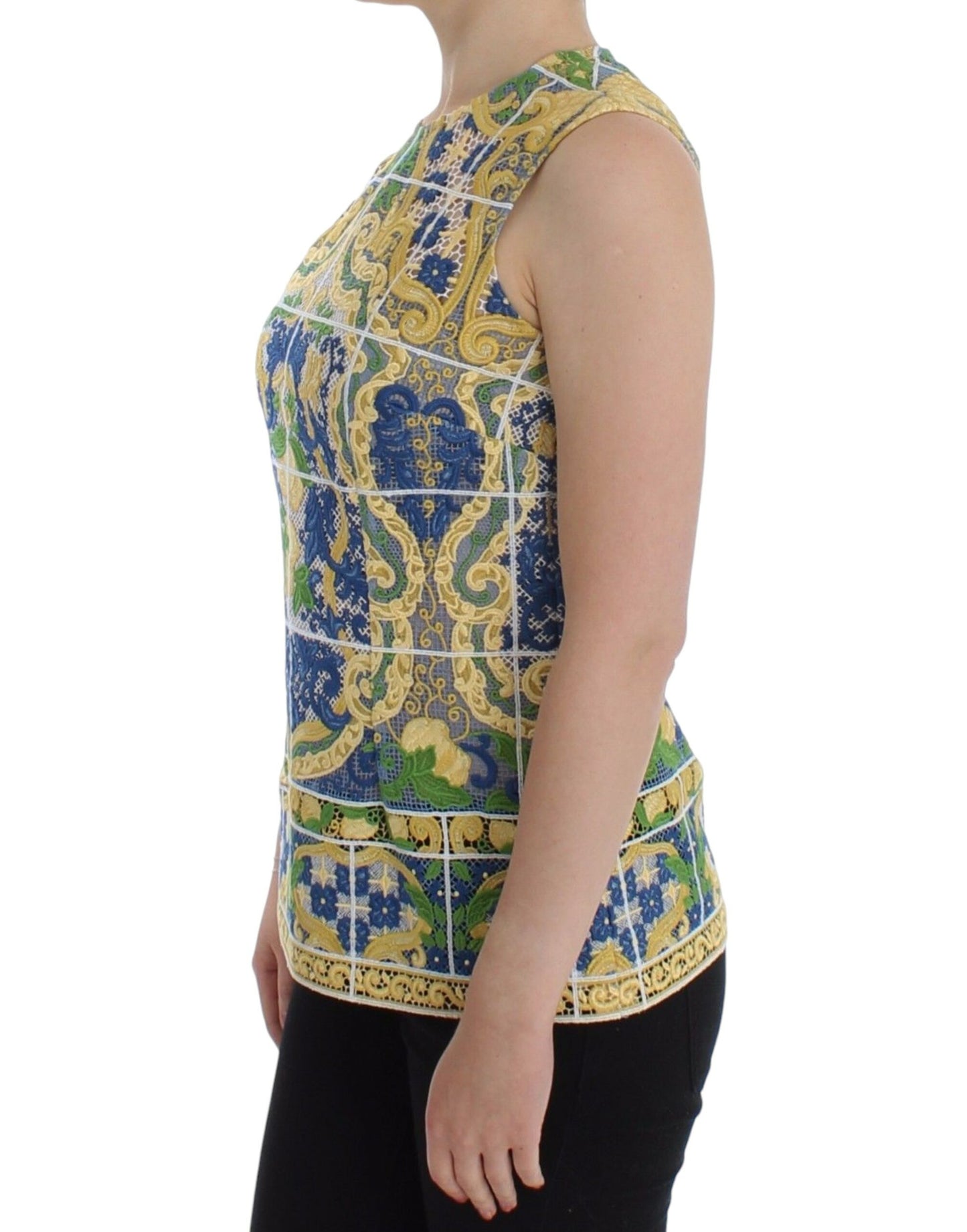 Dolce &amp; Gabbana Majolica Embroidered Sleeveless Elegance