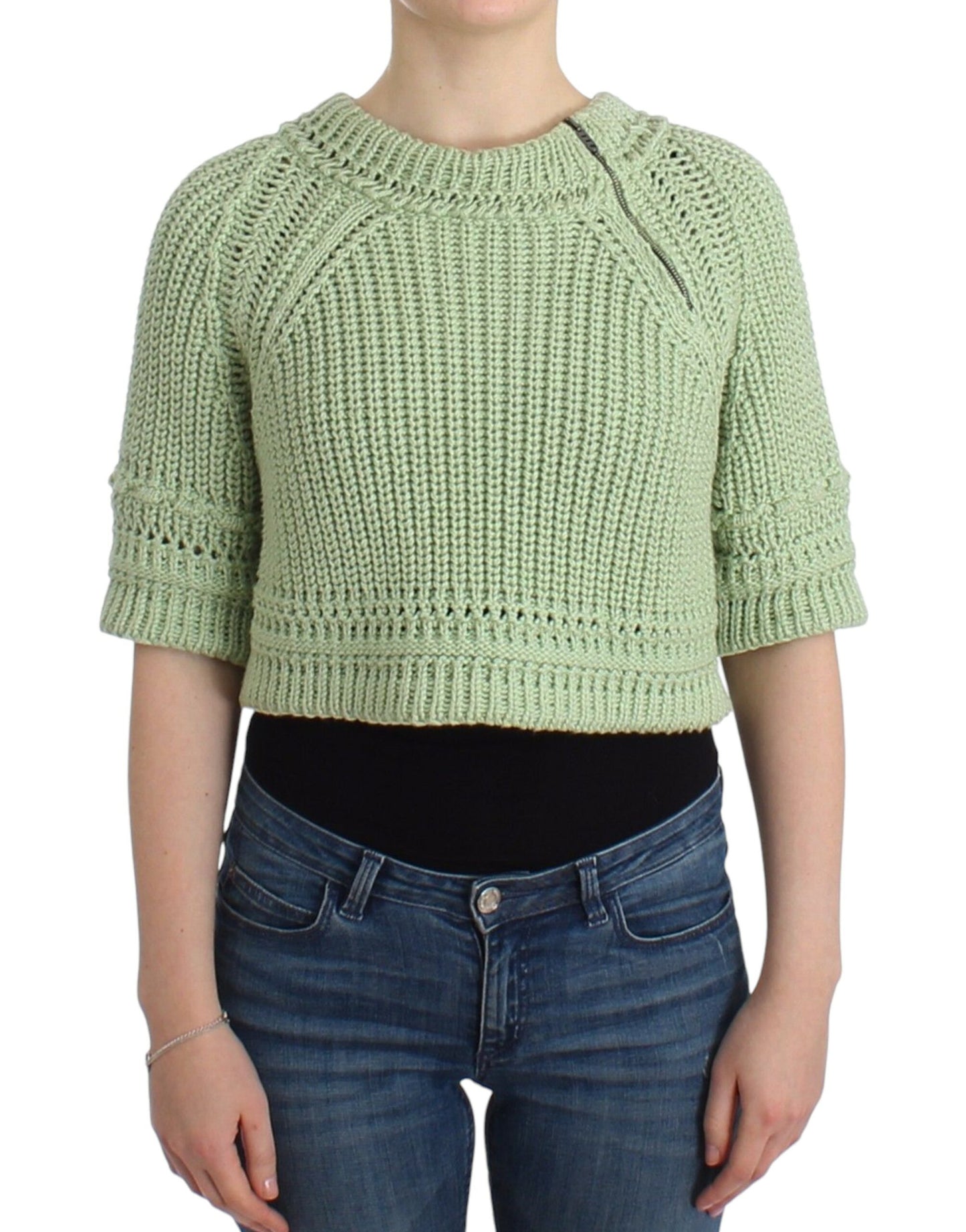 Ermanno Scervino Chic green cropped cotton sweater