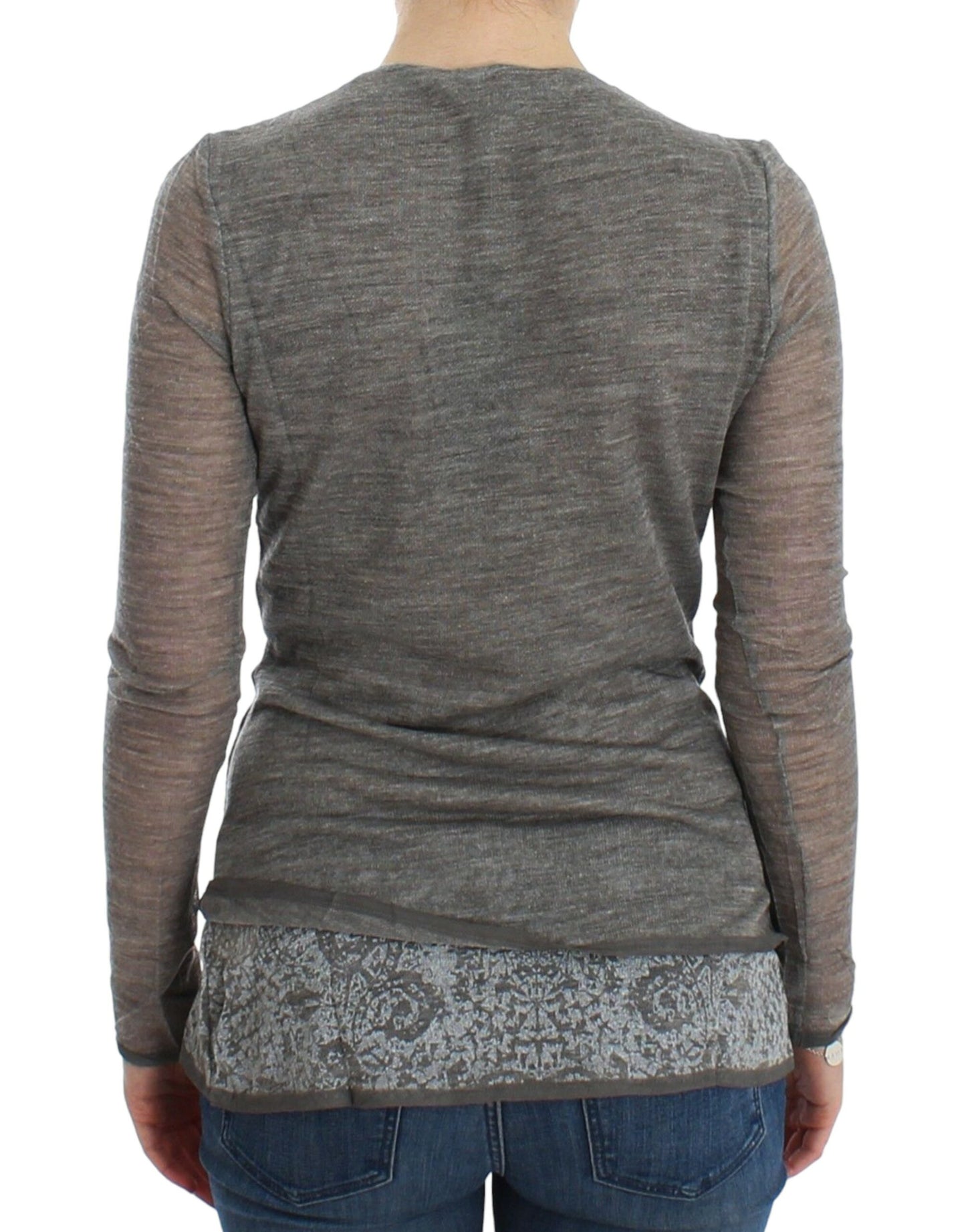 Ermanno Scervino Elegant grey sweater with deep V-neck in wool blend