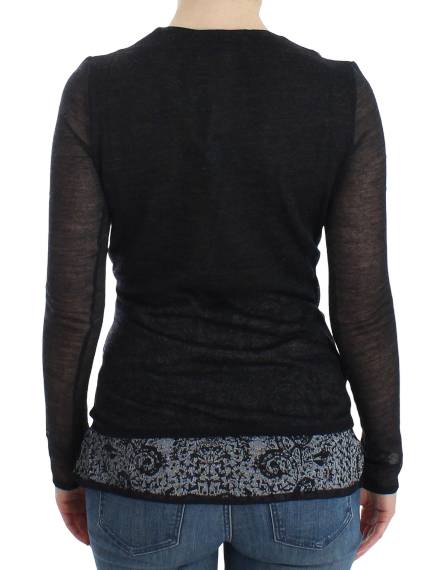 Ermanno Scervino Black wool blend deep V-neck sweater