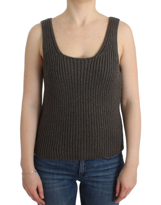 Ermanno Scervino Chic grey knit top with round neck