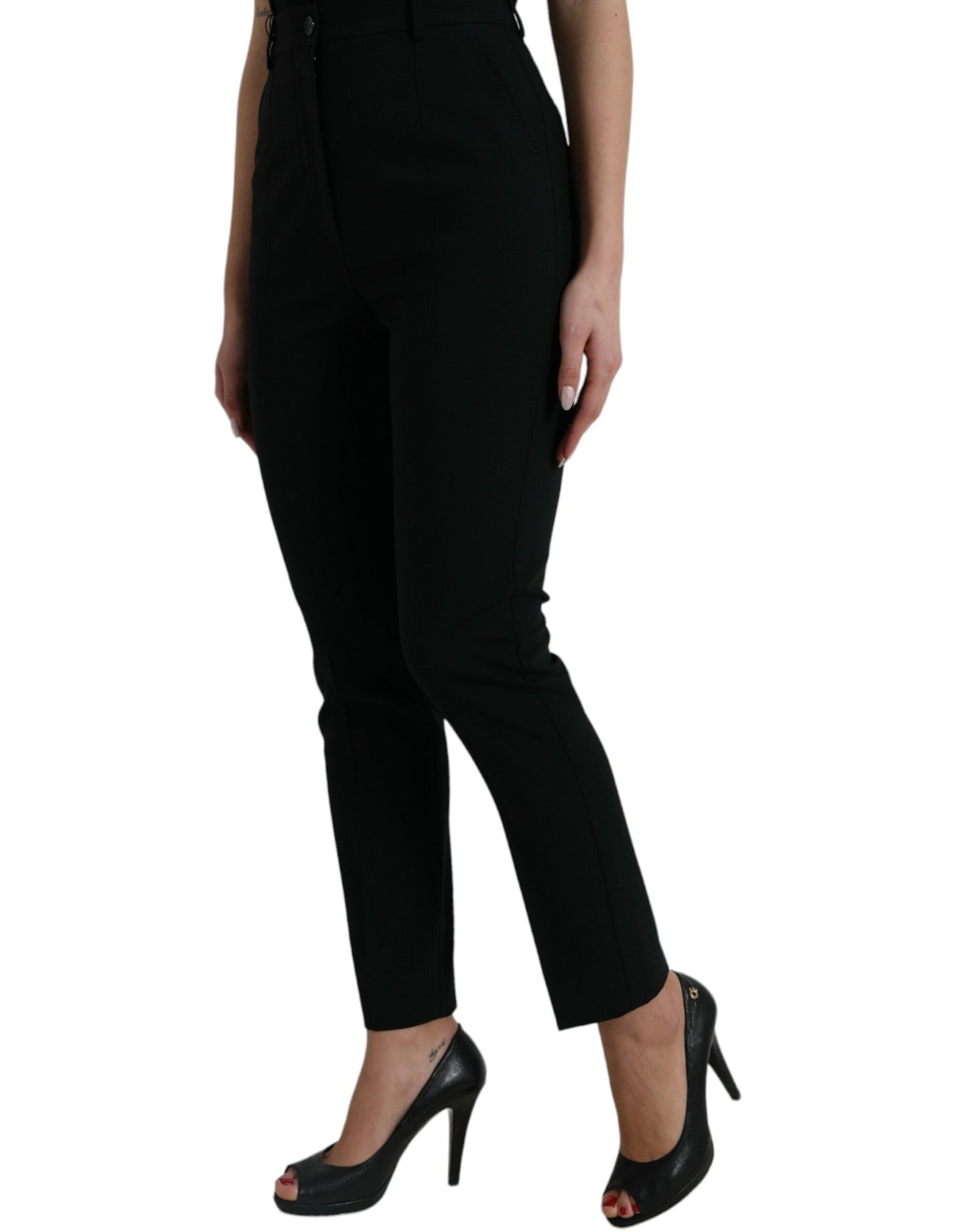 Dolce &amp; Gabbana Elegant tapered wool trousers with high waist