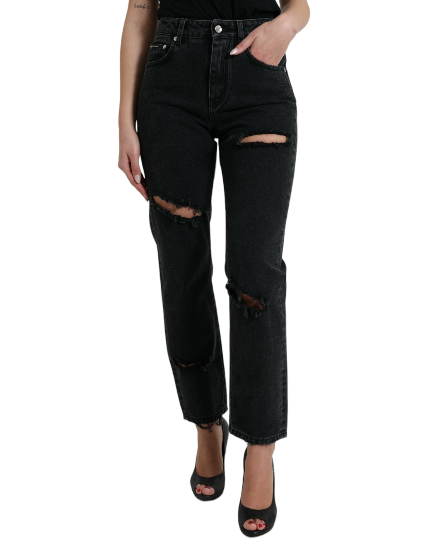 Dolce &amp; Gabbana Elegant black high waist stretch jeans