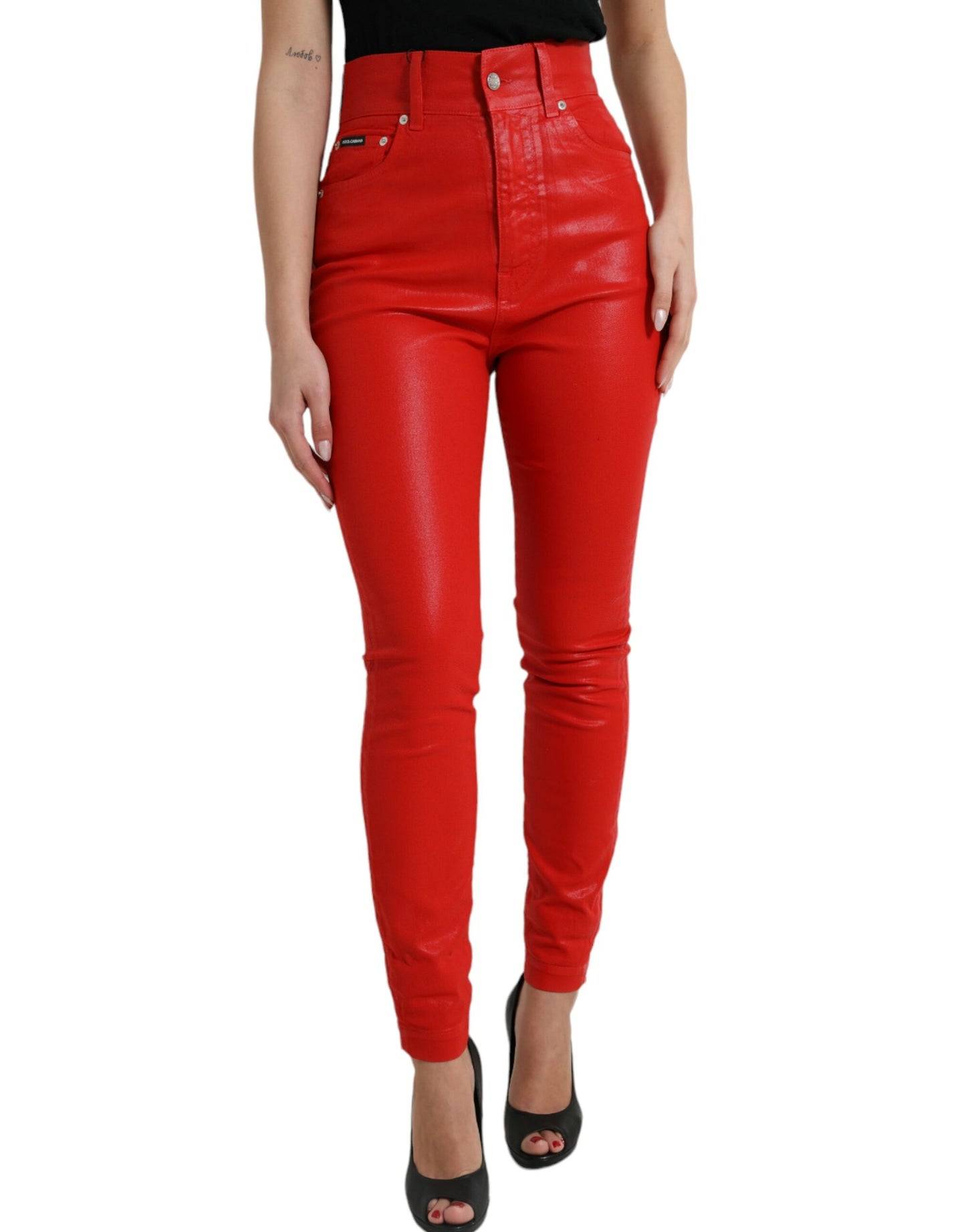 Dolce &amp; Gabbana Elegant High Waist Stretch Denim in Red