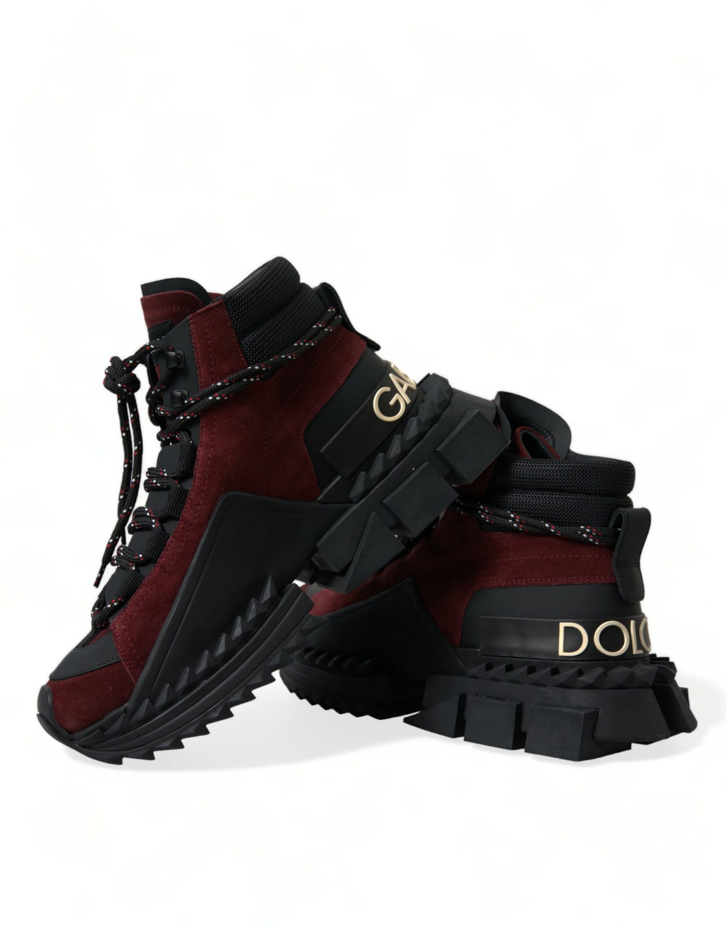 Dolce &amp; Gabbana Burgundy Leather High Top Sneakers