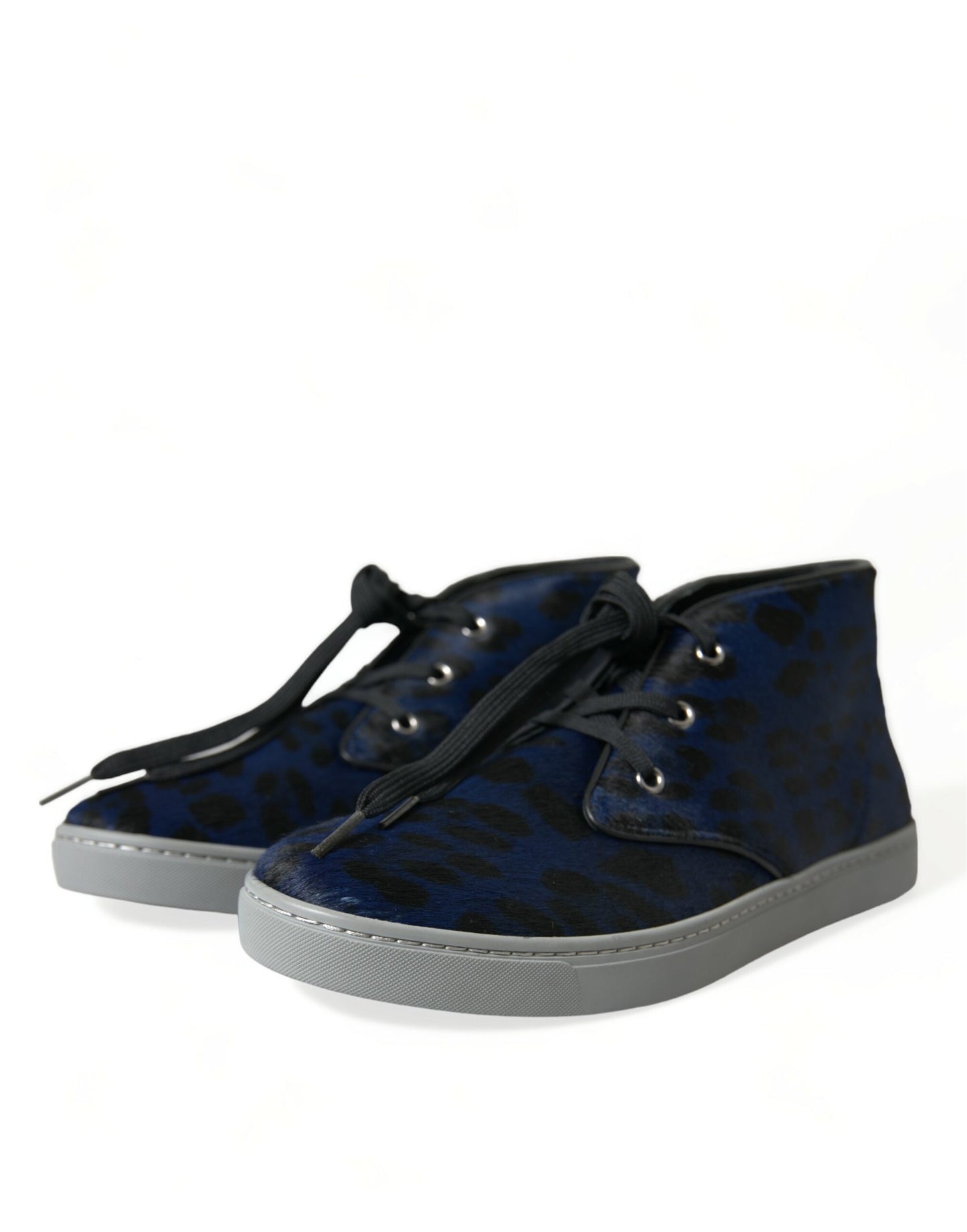 Dolce &amp; Gabbana Chic blue mid-top sneakers with leopard print