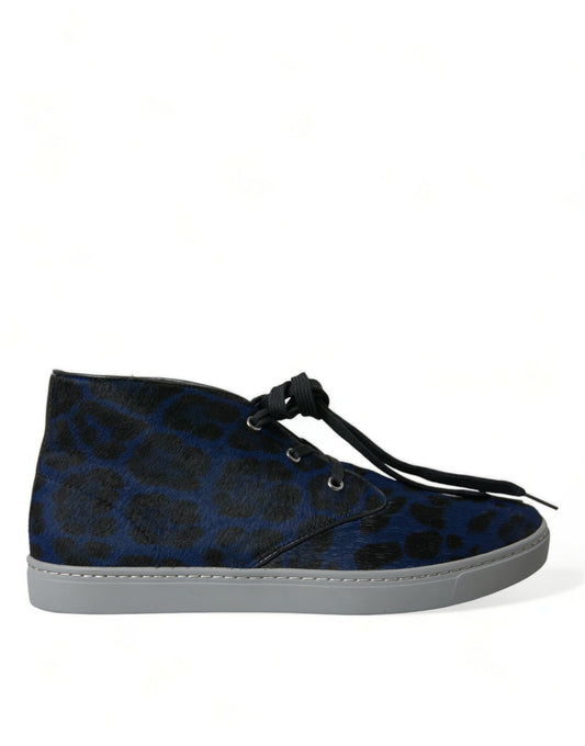 Dolce &amp; Gabbana Chic blue mid-top sneakers with leopard print