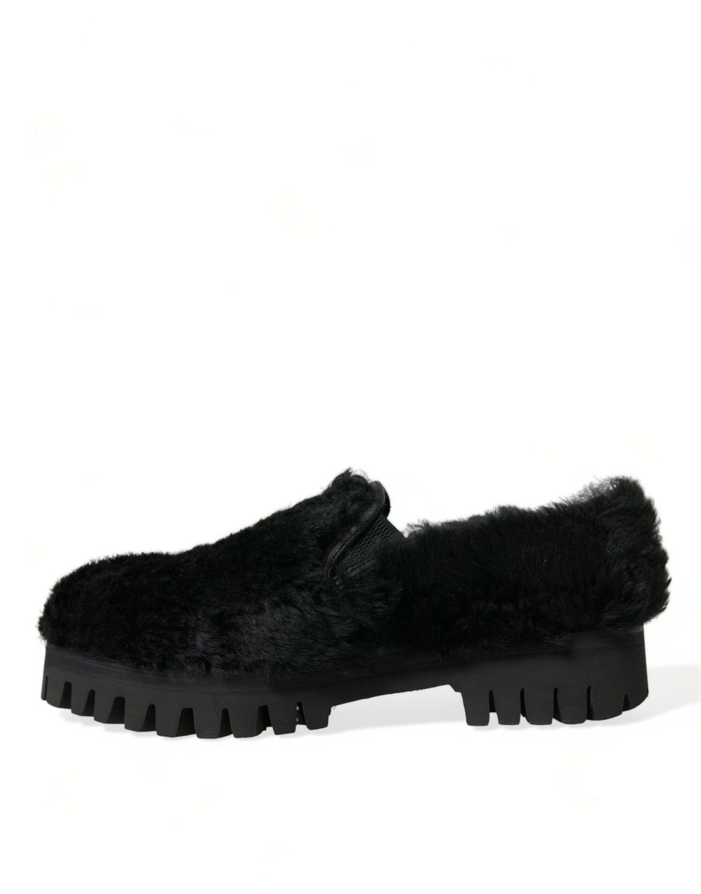 Dolce & Gabbana Elegante Schwarze Pelz Slipper für Männer