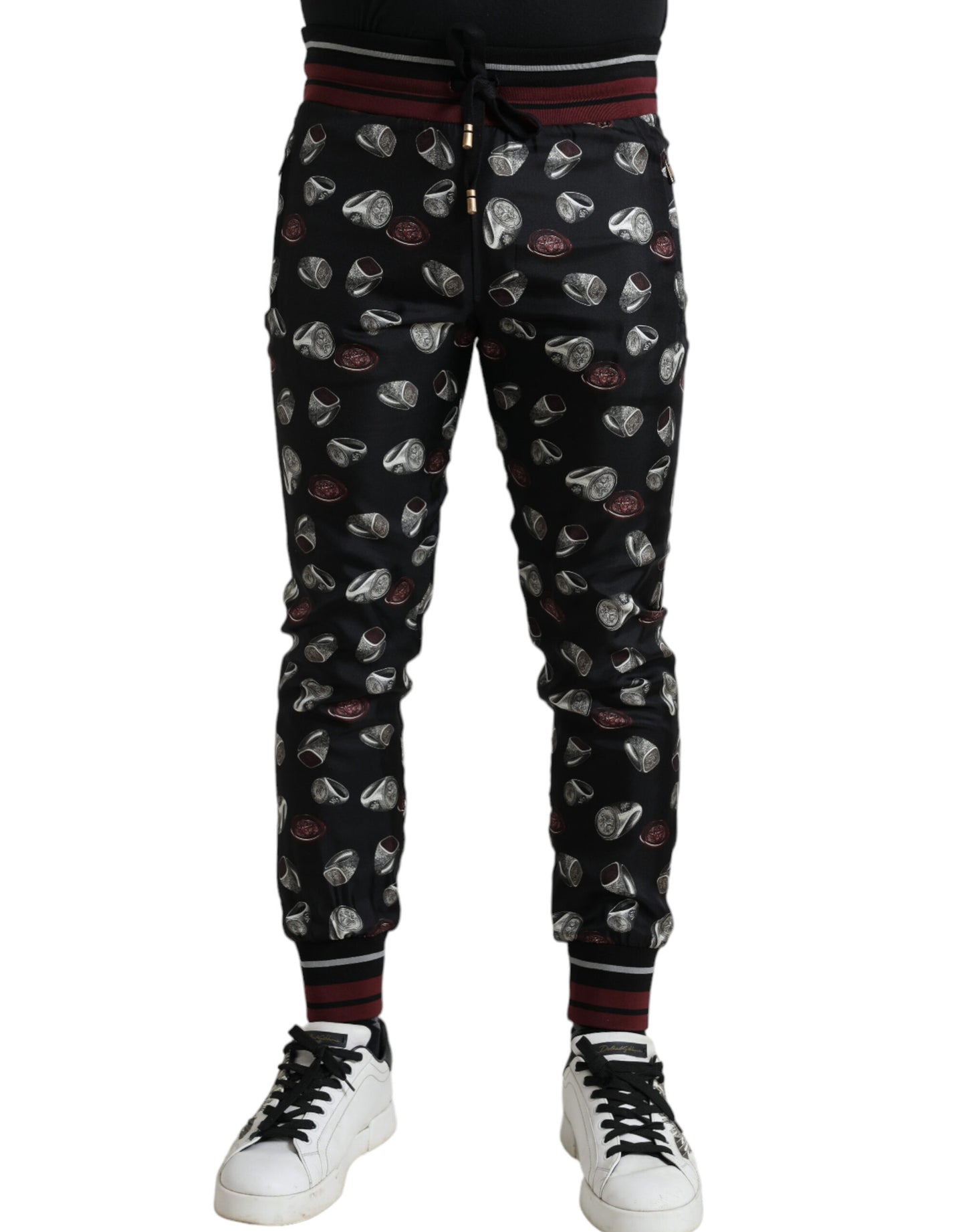 Dolce &amp; Gabbana Elegant silk jogging pants with ring print